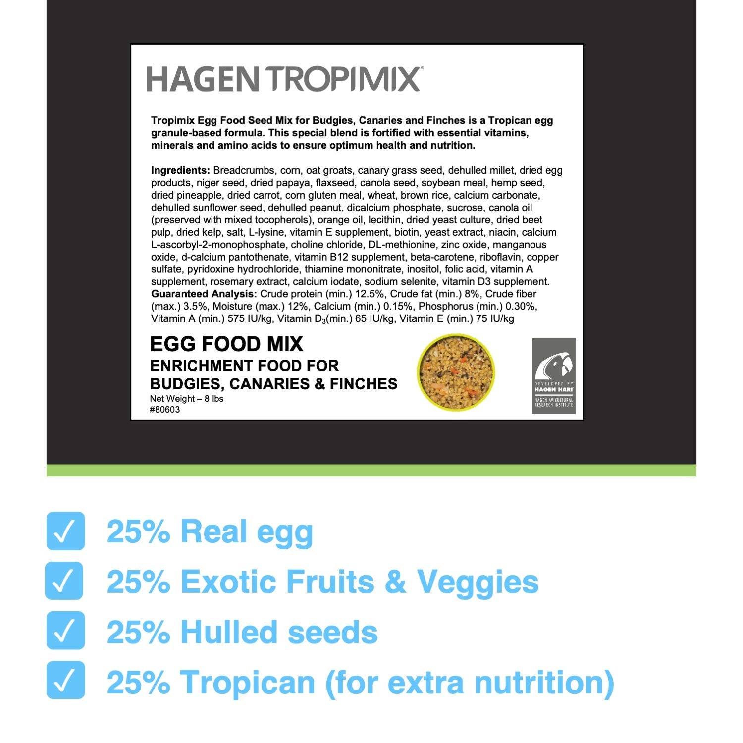 HARI Tropimix Bird Food for Budgies, Canaries And Finches, Hagen Parrot Food with Seeds, Egg, Fruits and Vegetables, Egg Food Mi