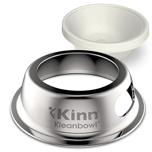 Kinn Kleanbowl Pet Bowl Stainless Steel Frame with Compostable Refills, 8 oz (Pack of 1) - Spill-Proof Stable Disposable Pet Bow