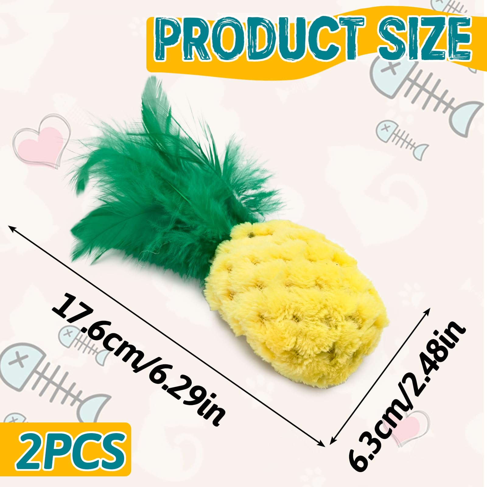 Andiker 2Pcs Cat Chew Toys, Cute Pineapple Shape Soft Cat Plush Toys With Smooth Skin-Friendly Plush Fabric Containing Catnip En