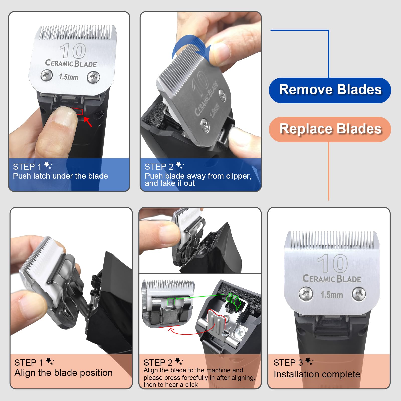 Dodaer 3 Pack 7Fc Detachable Pet Dog Grooming Ceramic Blades,Compatible With Andis,Oster A5,Wahl Km-10 Series,Size 7Fc Blade 1/8