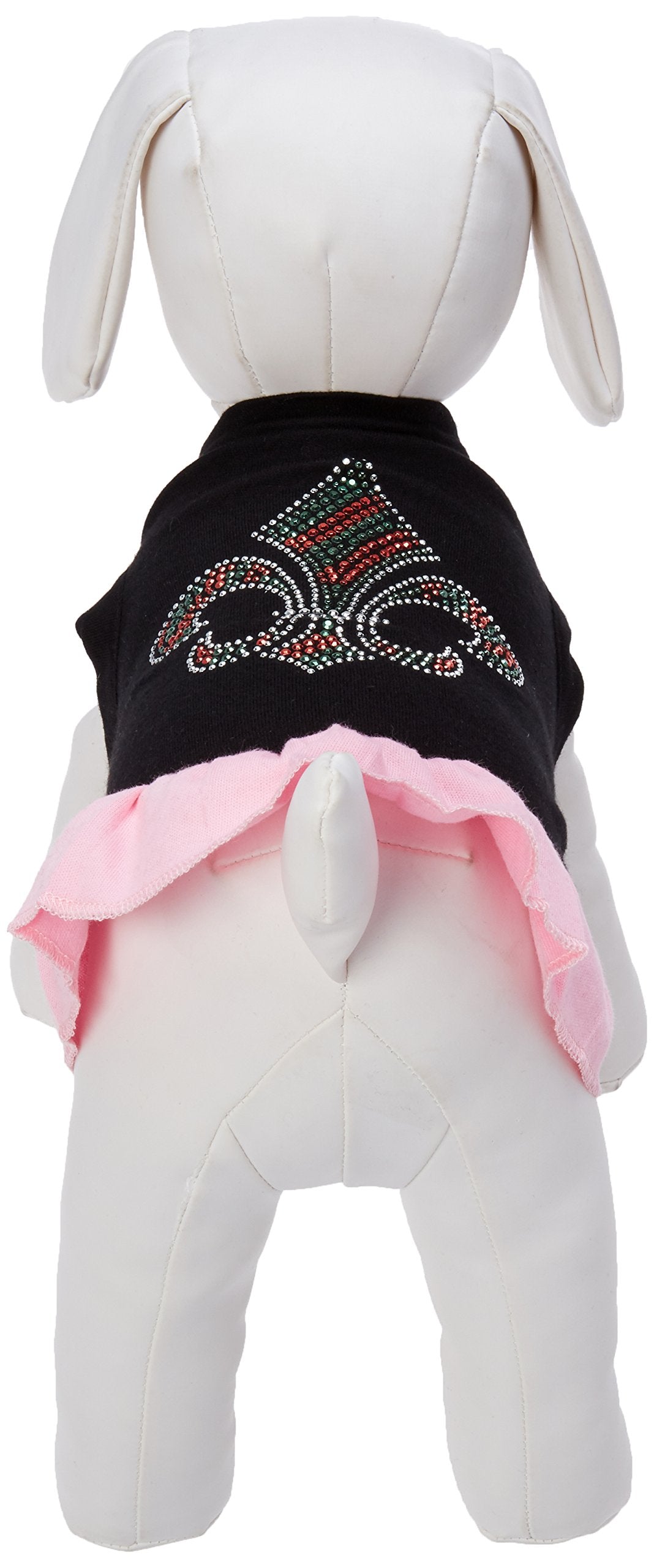 Christmas Pet Dog & Cat Dress Rhinestone, Christmas Fleur De Lis Black W/Light Pink MD (6-10 lbs.)