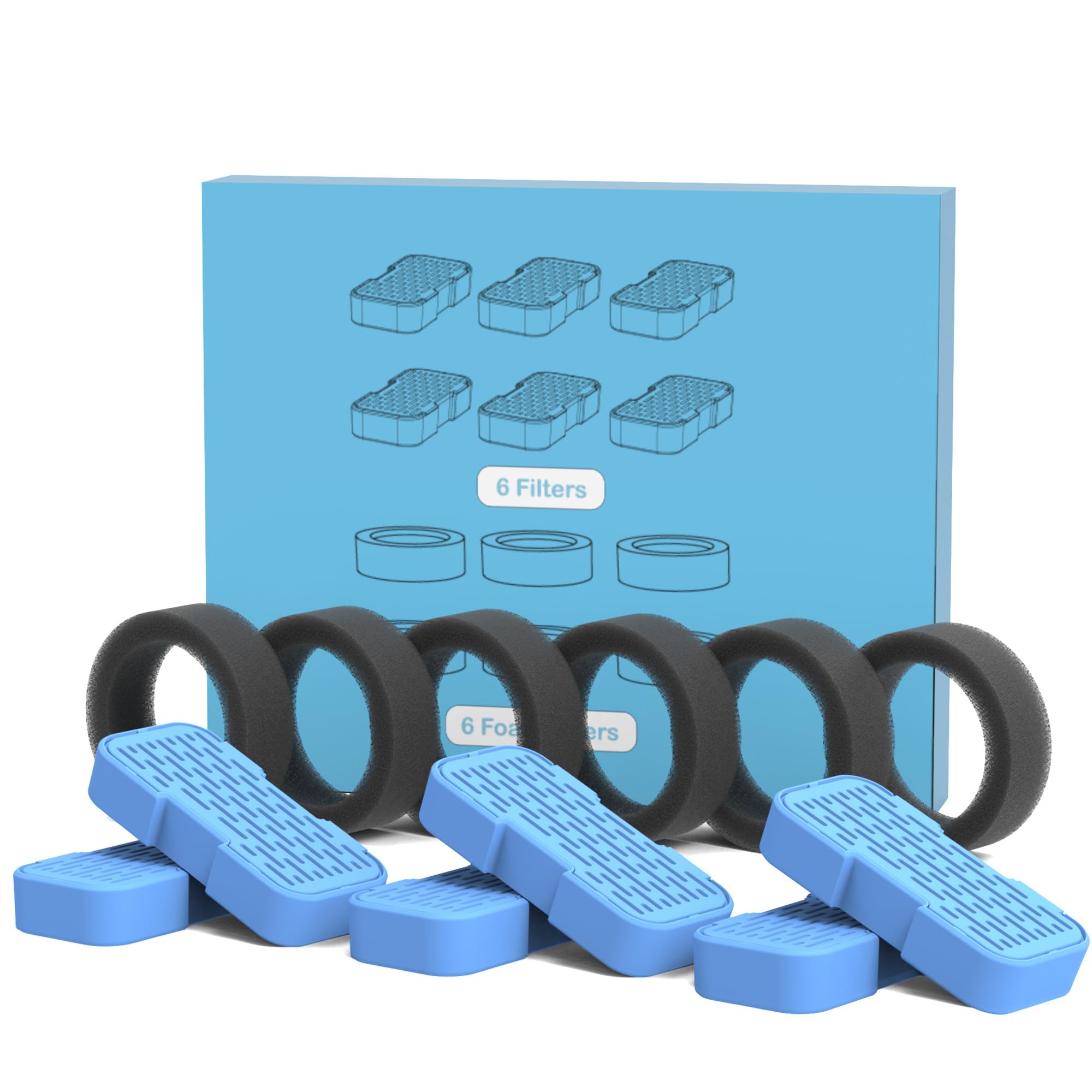 Cat Water Fountain Filters Replacement: 6 Carbon Filters + 6 Sponge Filters - Pet Fountain With Filter For Keeping Water Fresh And Clean, For 2L Cat Fountain H3 Goostoo