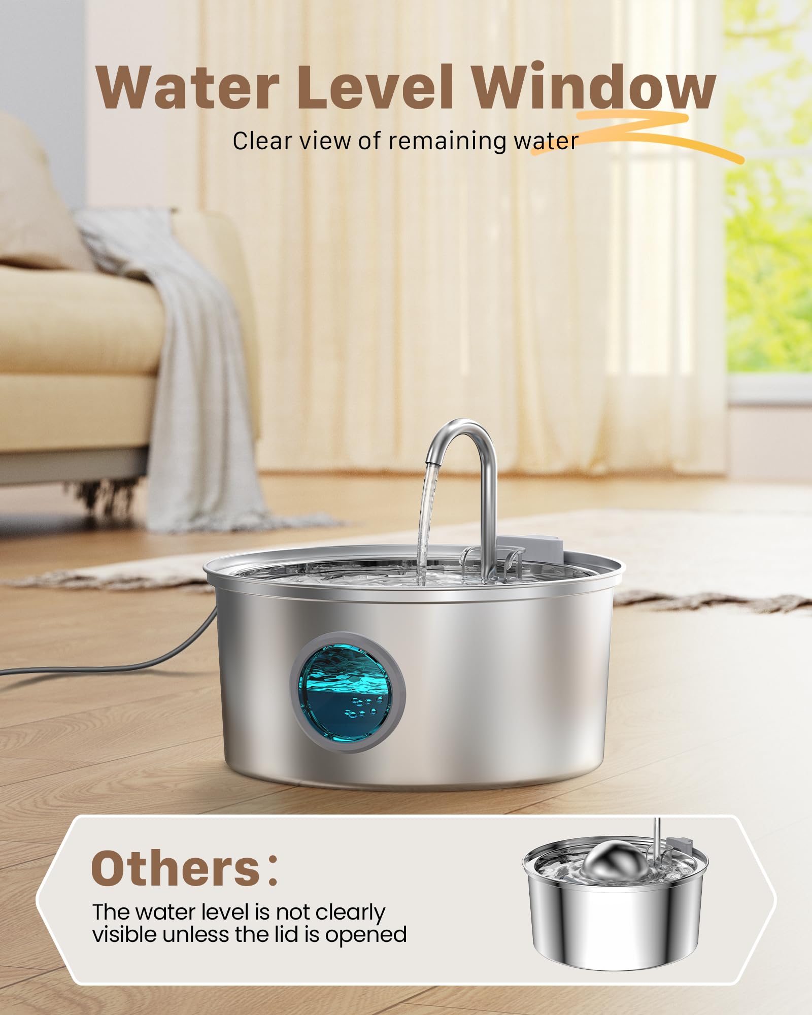 Cat Fountains for Drinking Stainless Steel: 108oz/3.2L Cat Water Fountain Led Light - Running Pet Water Fountain Filtered - GIOT