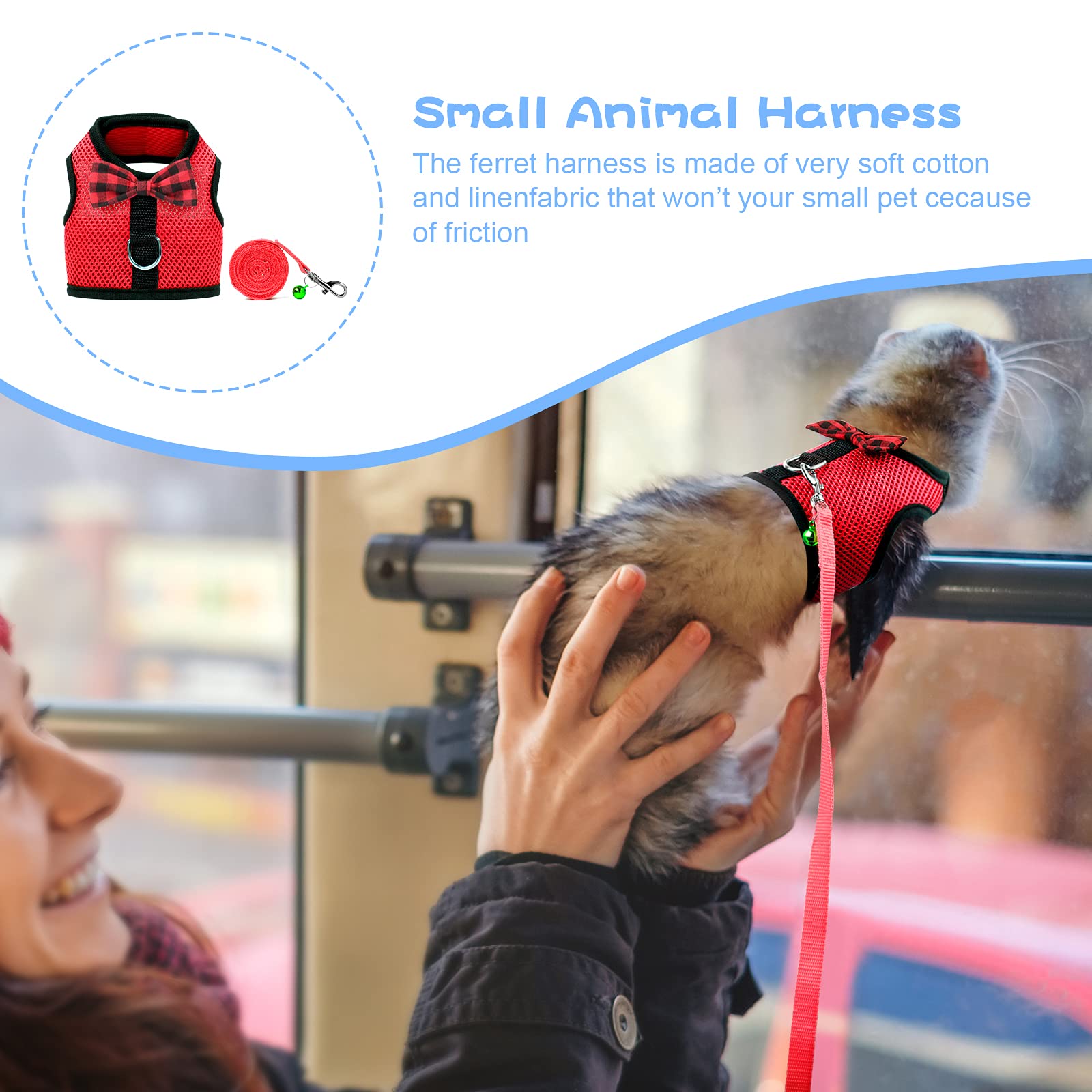 Rypet Animal Harness And Leash - Soft Mesh Pet Harness With Safe Bell, No Pull Comfort Padded Vest For Small Pet Red M