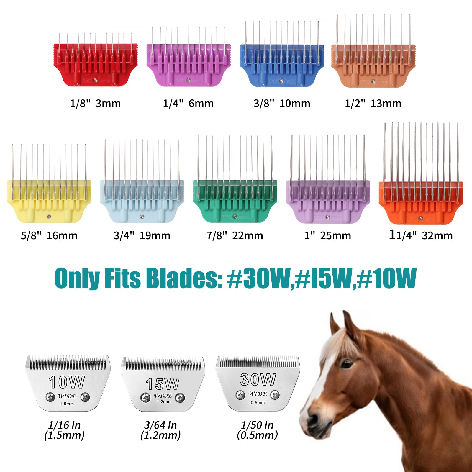 10W/15W/30W Wide Clipper Blade & Dog Stainless Steel Wide Clipper Attachment Guard Comb Set For A5 Series | Snap-On/Off Design C