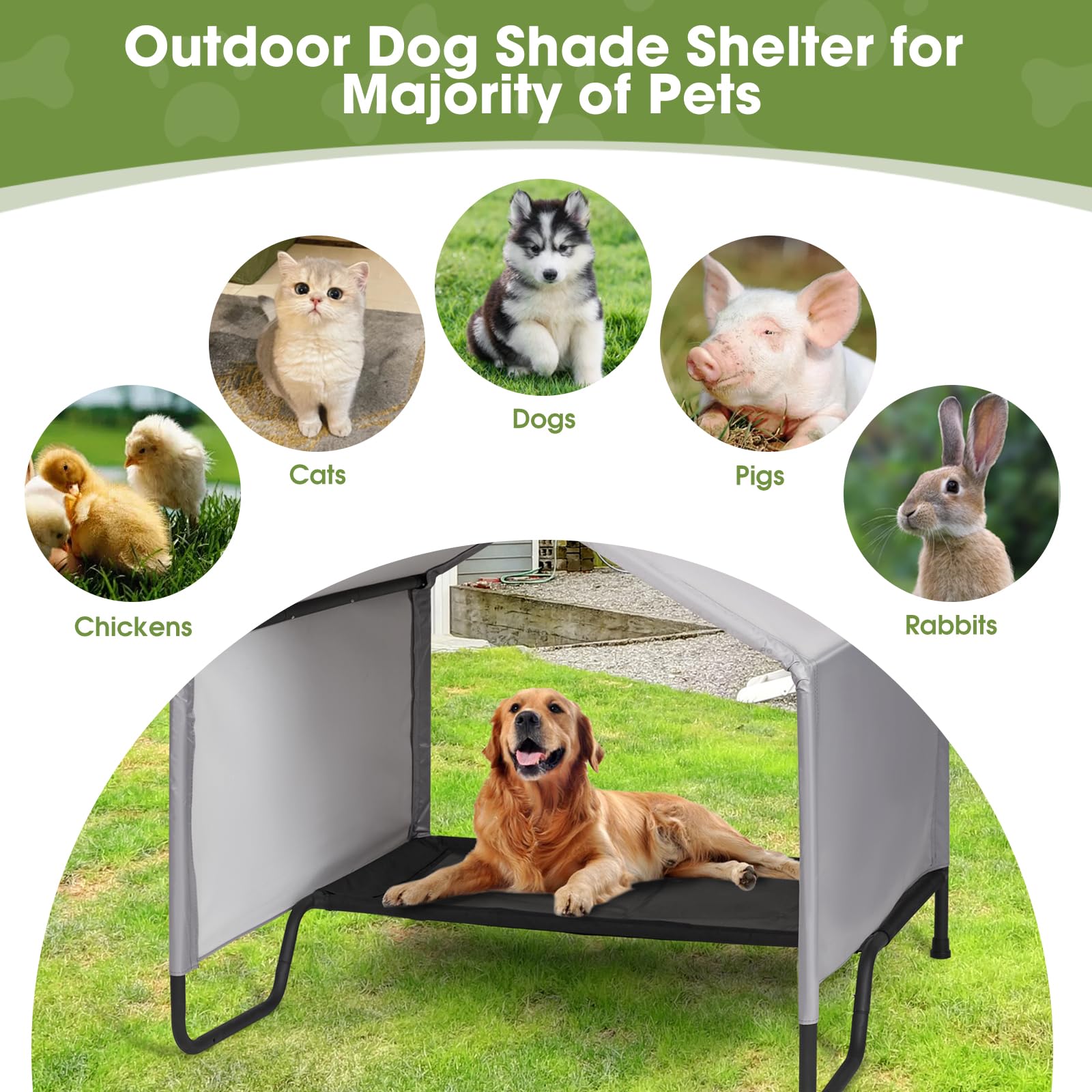 Litail Dog Shade Shelter Outdoor Tent For Small Medium Large Dogs, Waterproof Sun Protection Dog Tent With Bed, Outside Sun Rain