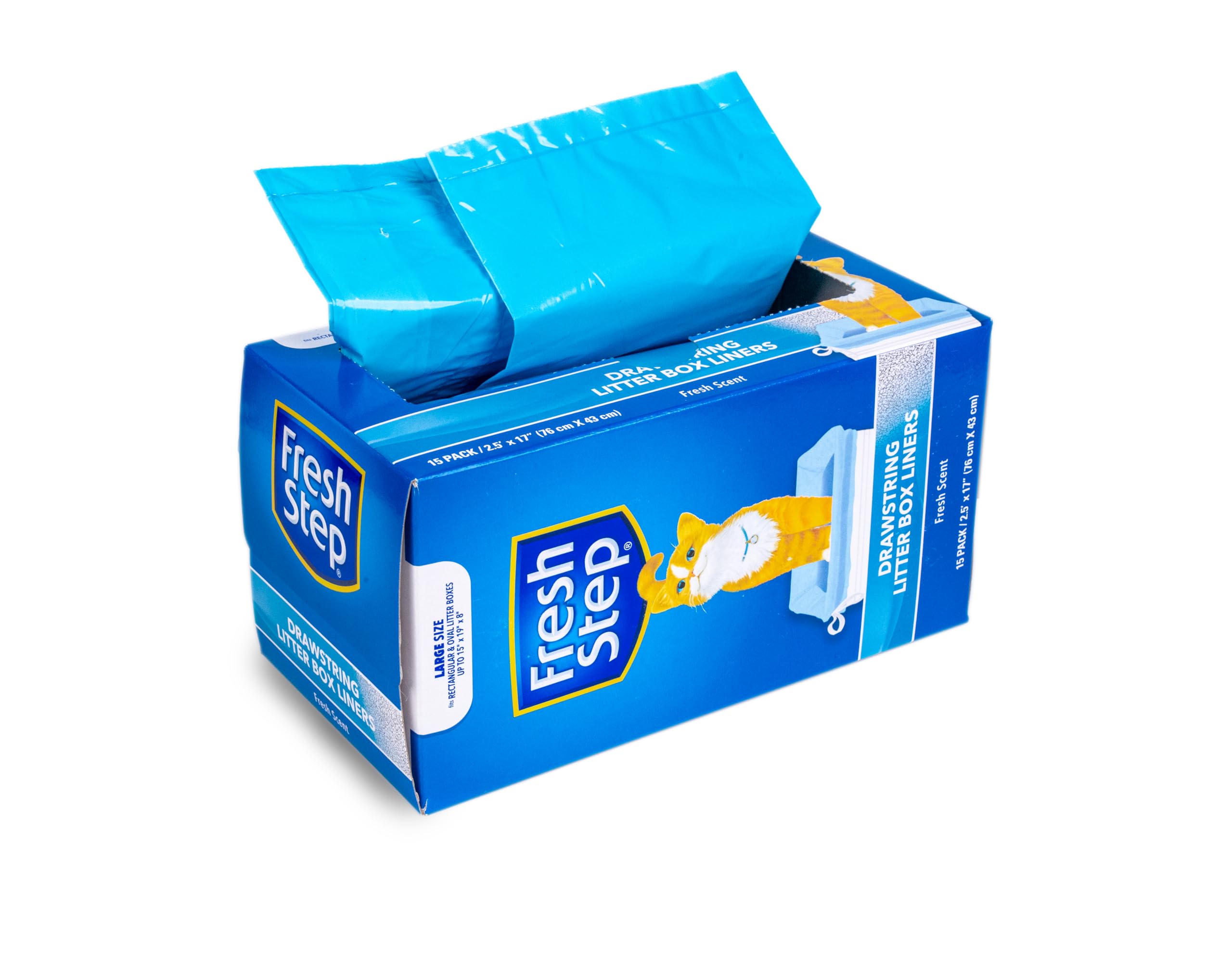 Fresh Step Drawstring Cat Litter Box Liners, Fresh Scent, Size Large, 30' X 17' | Kitty Litter Bags - 15 Count - Cat Litter Liners For Rectangle Or Oval Litterboxes