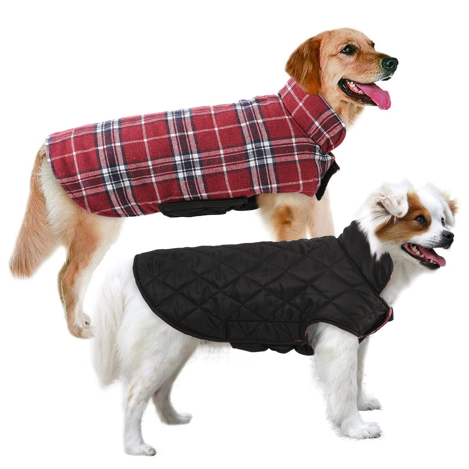 MIGOHI Dog Jackets for Winter, Windproof Waterproof Reversible Dog Coat for Cold Weather, British Style Plaid Warm Dogs Vest for