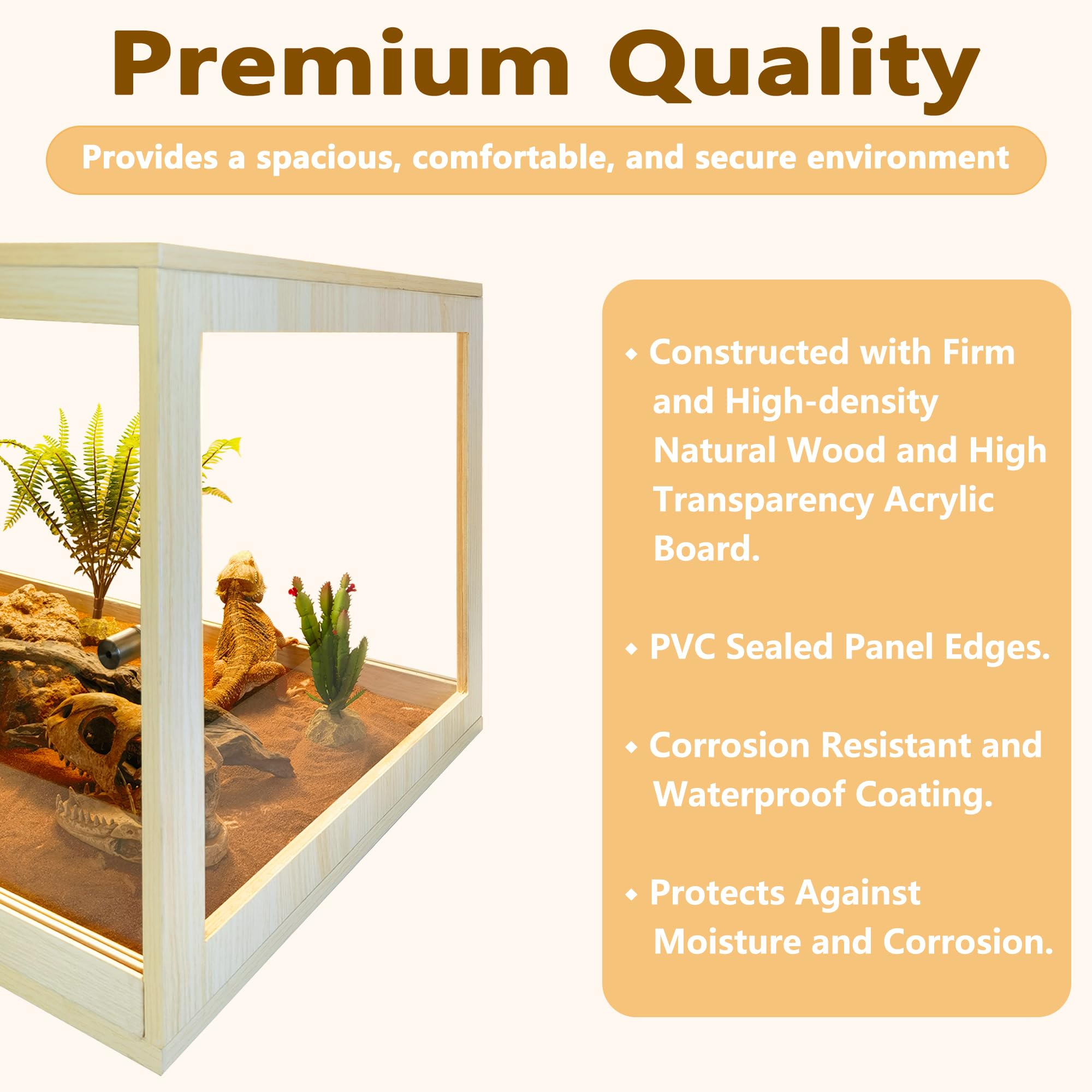 Prolee Reptile Terrarium Tank Up to 78 Gallon, Lizard Tank Bearded Dragon Tank with Metal Mesh Roof Door, Snake Tank with Lock D