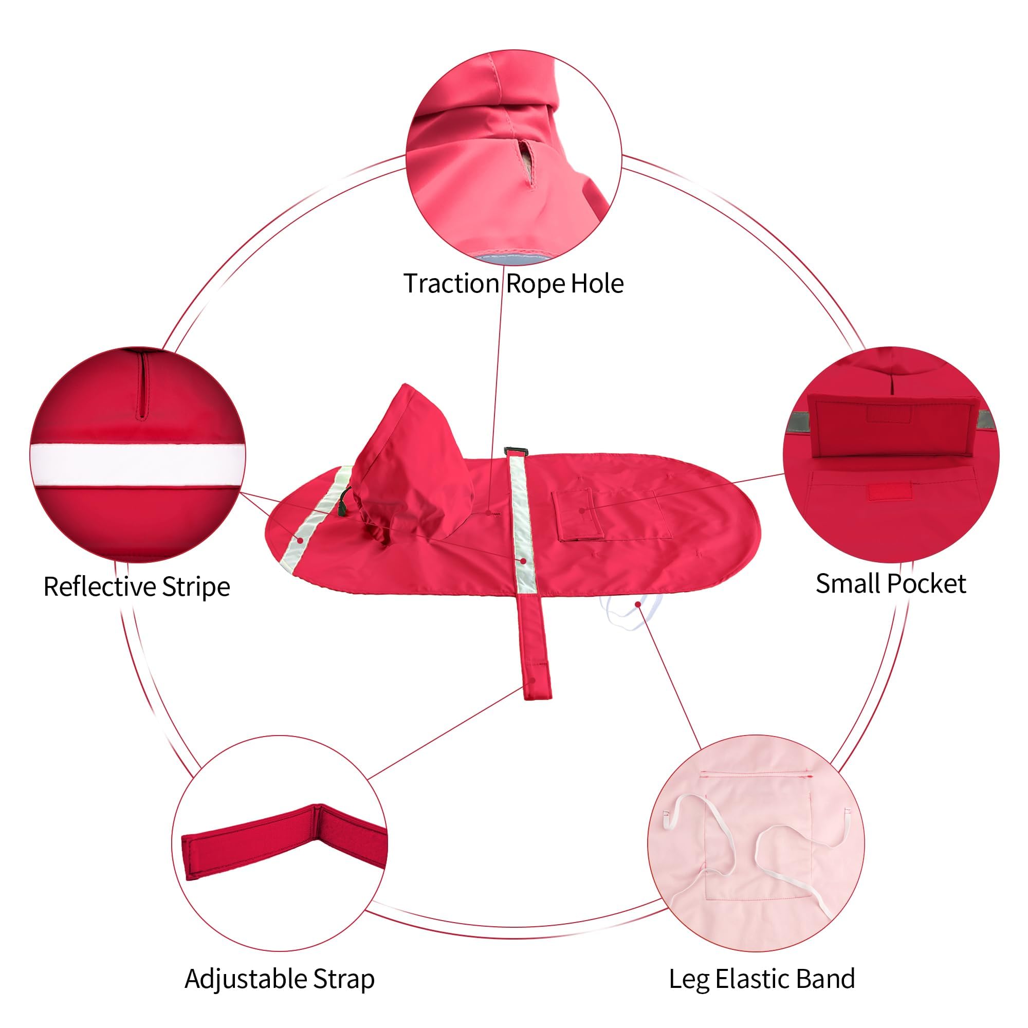 NACOCO Large Dog Raincoat Adjustable Pet Water Proof Clothes Lightweight Rain Jacket Poncho Hoodies with Strip Reflective (XXXL,