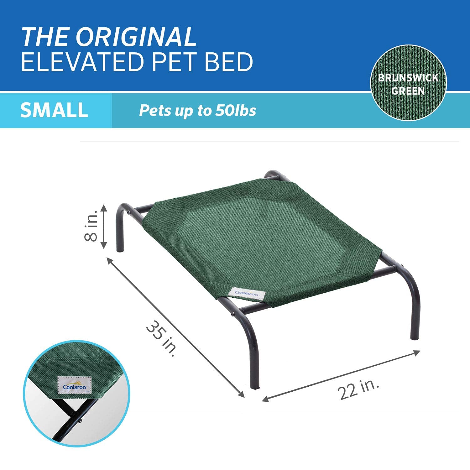Coolaroo The Original Cooling Elevated Pet Bed,Brunswick Green, Small