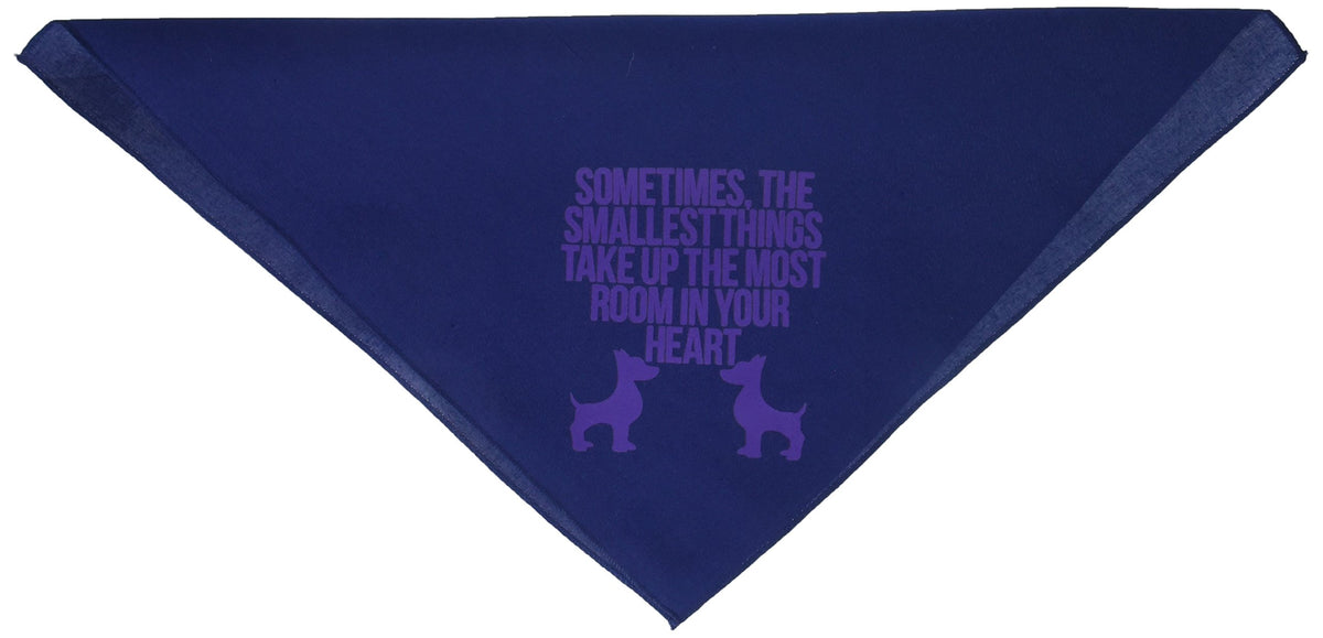 Pet and Dog Bandana Screen Printed, &quot;Sometimes, The Smallest Things Take Up The Most Room In Your Heart&quot; Navy Blue Small