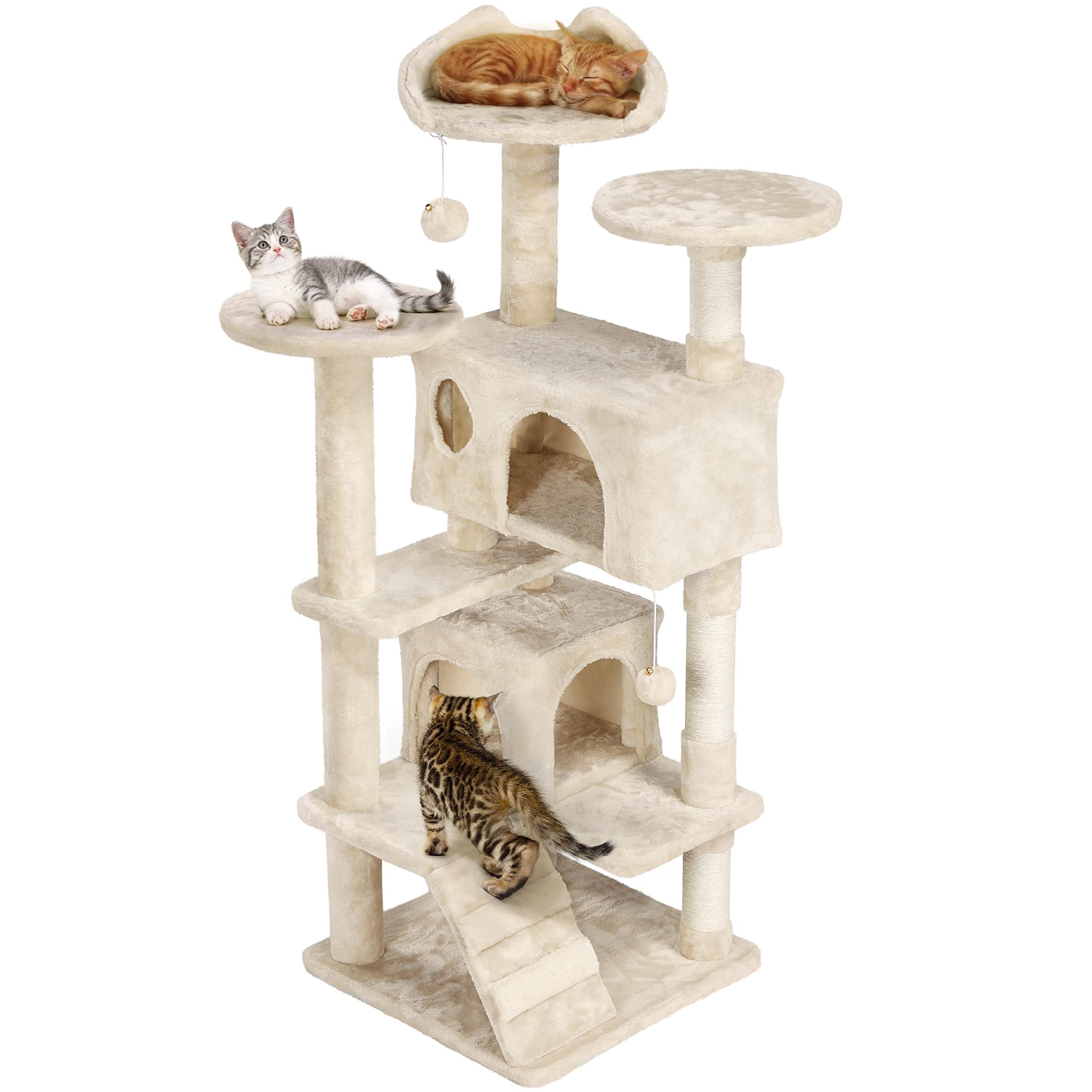 Topeakmart 54In Cat Tree, Cat Tower W/Large Cat Condo Scratching Posts And Perch, Cat Stand House Furniture, Beige