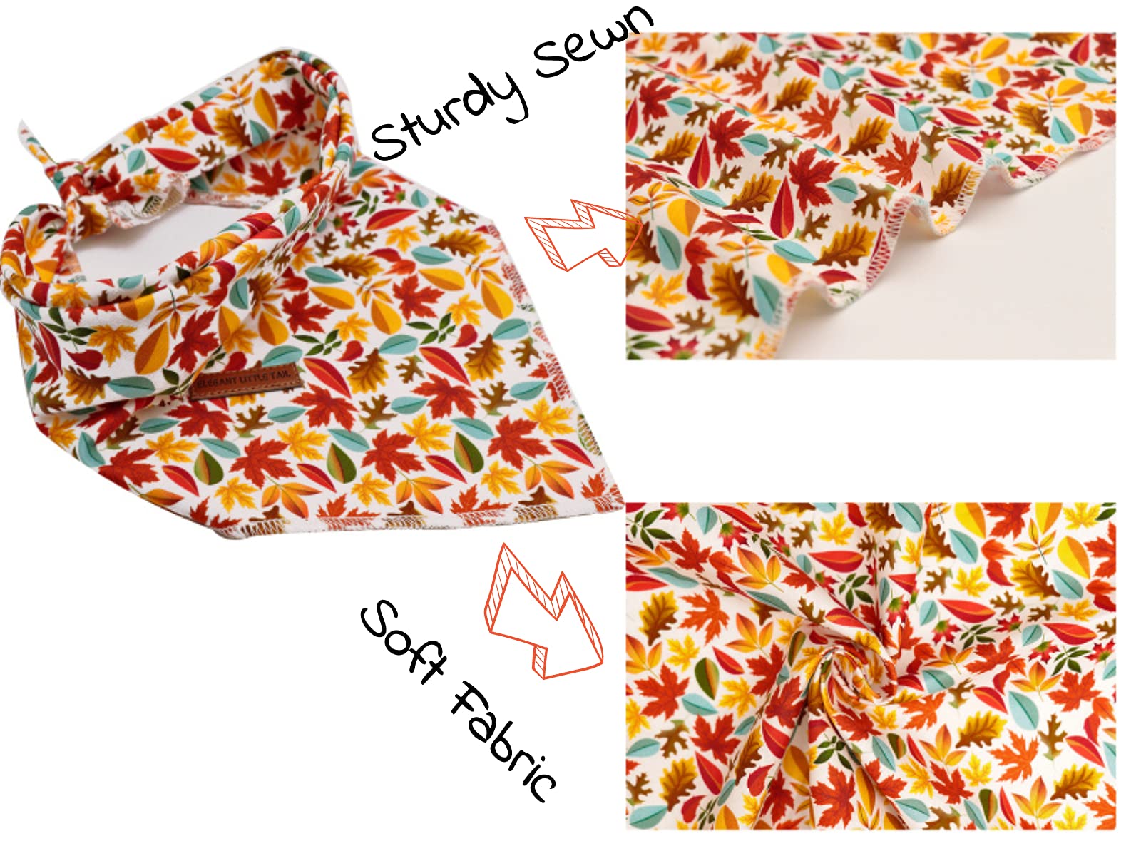 Elegant Little Tail Dog Bandanas - 1Pack Washable Fall Scarf, Square Bib Kerchief, Adjustable Pet Bandana For Medium Or Large Do