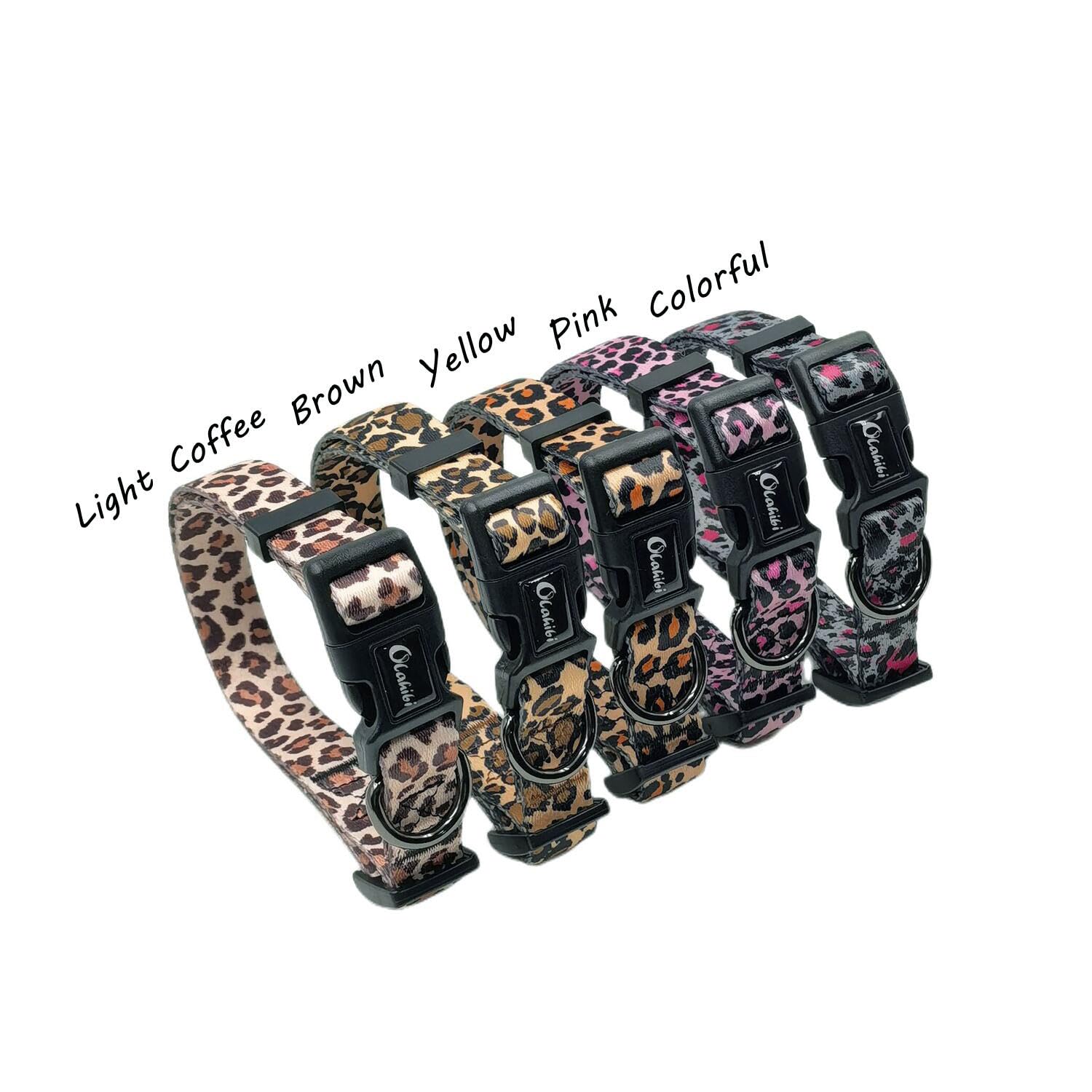 Olahibi Basic Dog Collar, Leopard Pattern, Soft And Durable Polyester Material, Adjustable Length, For Medium Dogs.(Medium, Brow