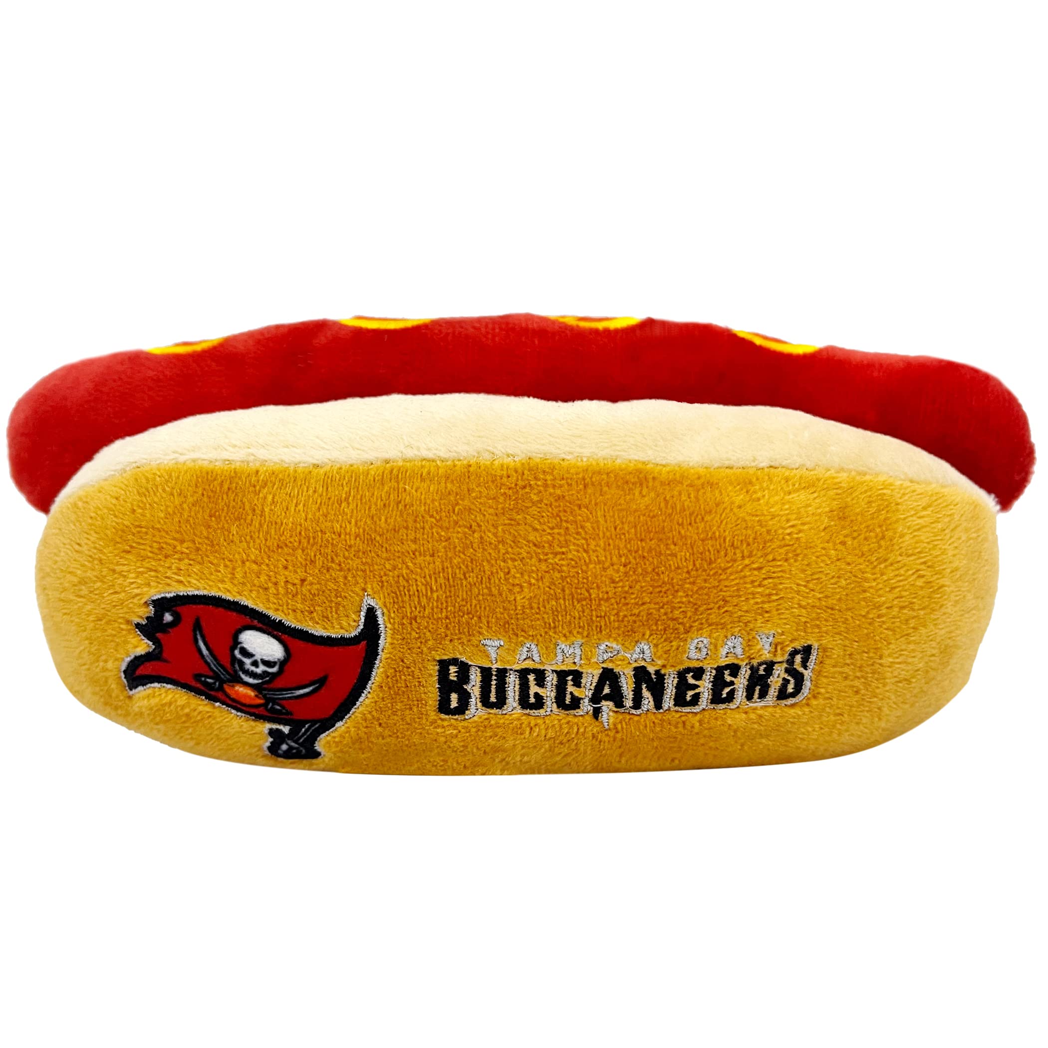 Pets First NFL Tampa Bay Buccaneers HOT Dog Plush Dog & CAT Squeak Toy - Cutest HOT-Dog Snack Plush Toy for Dogs & Cats with Inn