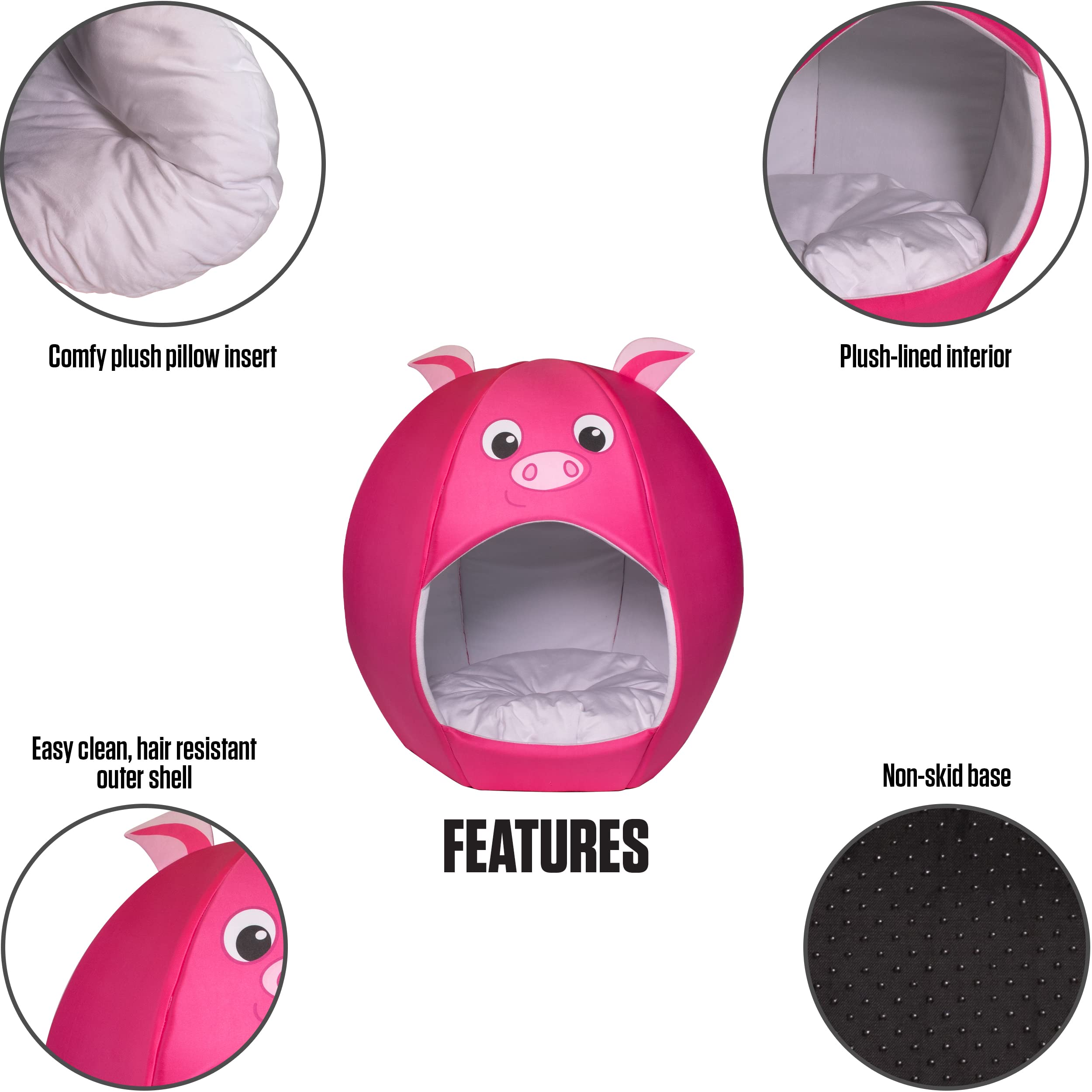 Maccabi Art Pig Theme Dog Bed - Cute Igloo Style Pet Bet - Fits Medium Dogs, Puppies, Cats - Pillow Insert With Plush Lined Inte