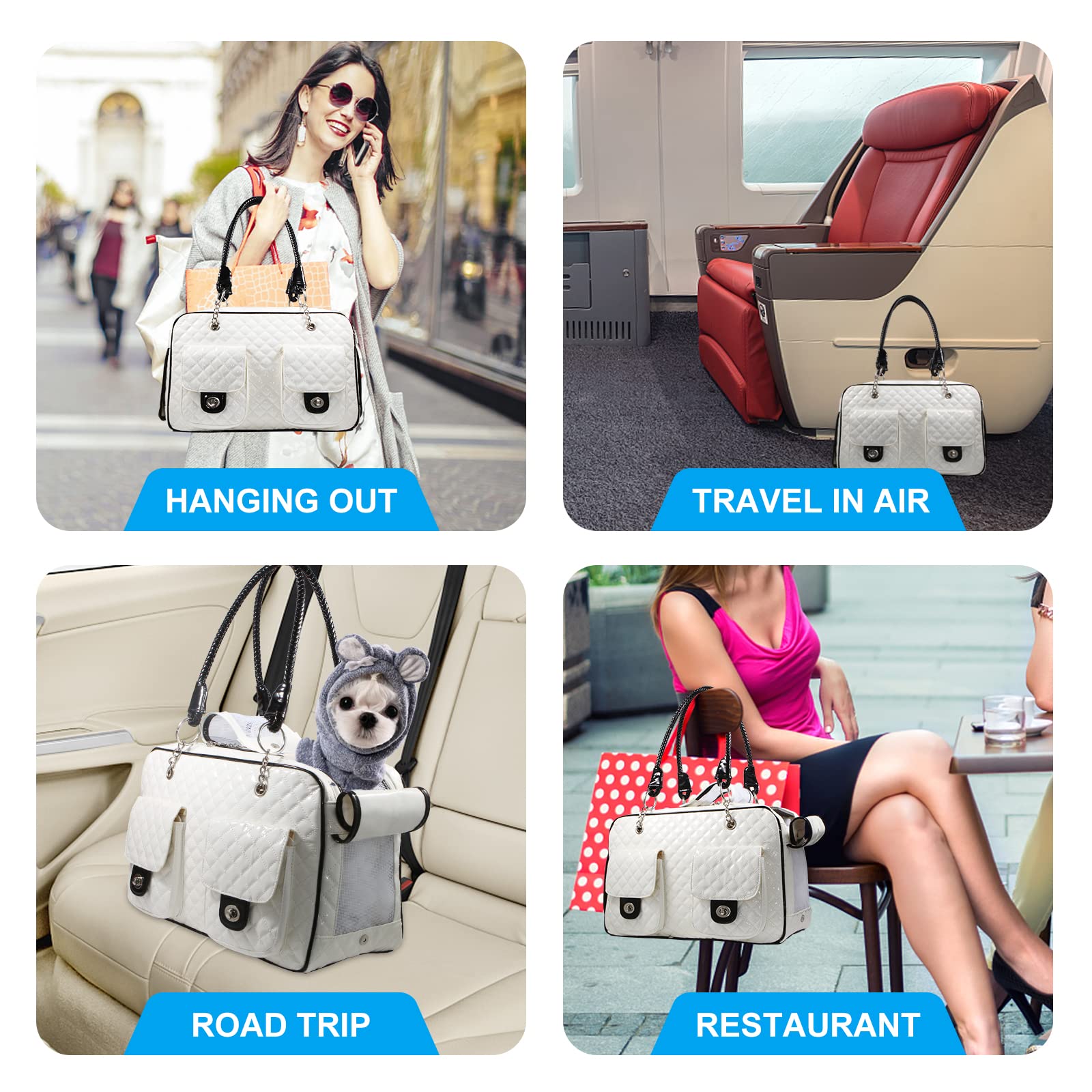 Betop House Soft-Sided Pet Travel Carrier Airline Approved For Pet Small Dog And Cat Collapsible, White Shiny Patent Leather