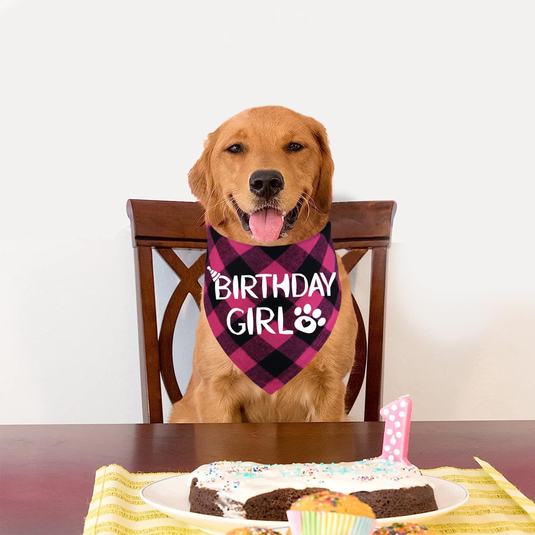 Stmk Dog Birthday Bandana, Multi Sizes Dog Birthday Girl Bandana For Small Medium Large Dogs Pets (Large, Pink)
