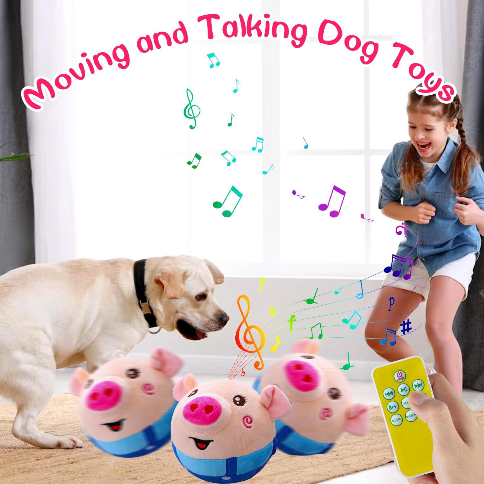 Laiamer Interactive Dog Ball - Self Moving Plush Pet Toy With Music & Remote Control - Keeps Small/Medium/Large Dogs Busy (Blue
