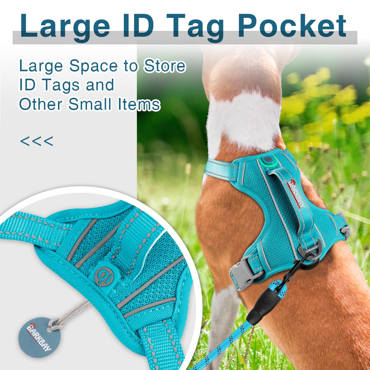 Barkbay Dog Harness No Pull With Id Tag Pocket - Heavy Duty, Reflective, Easy Control For Large Dogs (Ocean Blue,S)