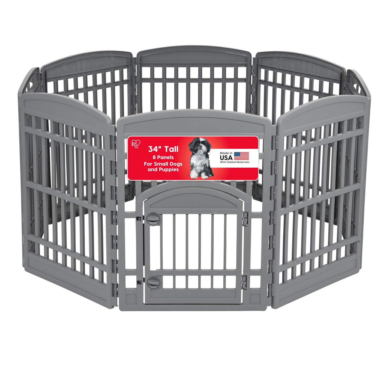 IRIS USA 34 Dog Playpen Tall Dog Playpen Indoor - 8-Panel Puppy Playpen with Door, 63 x 63 x 34, Extra Tall Dog Play Pen Indoors