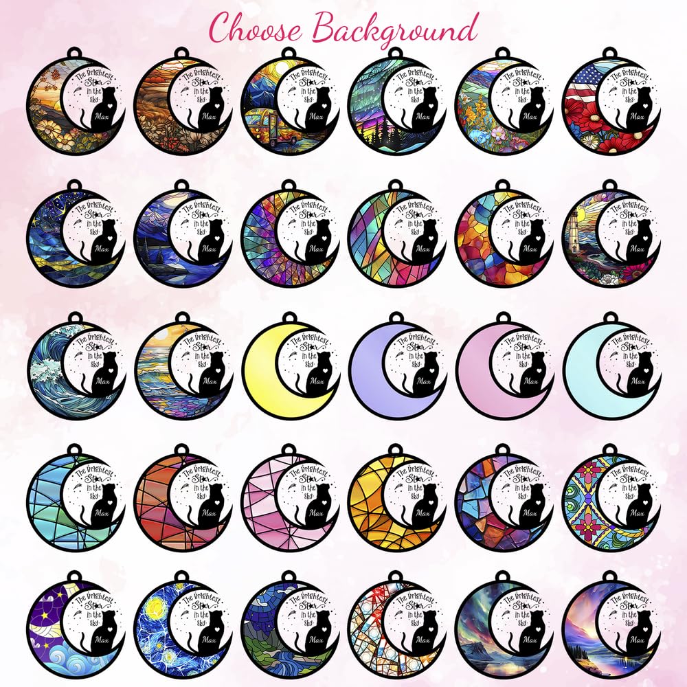 Custom Cat Memorial Suncatcher, Personalized With Name And Breed, Loss Of Pet Sympathy Gift For Cat Lovers, Stained Glass Look A
