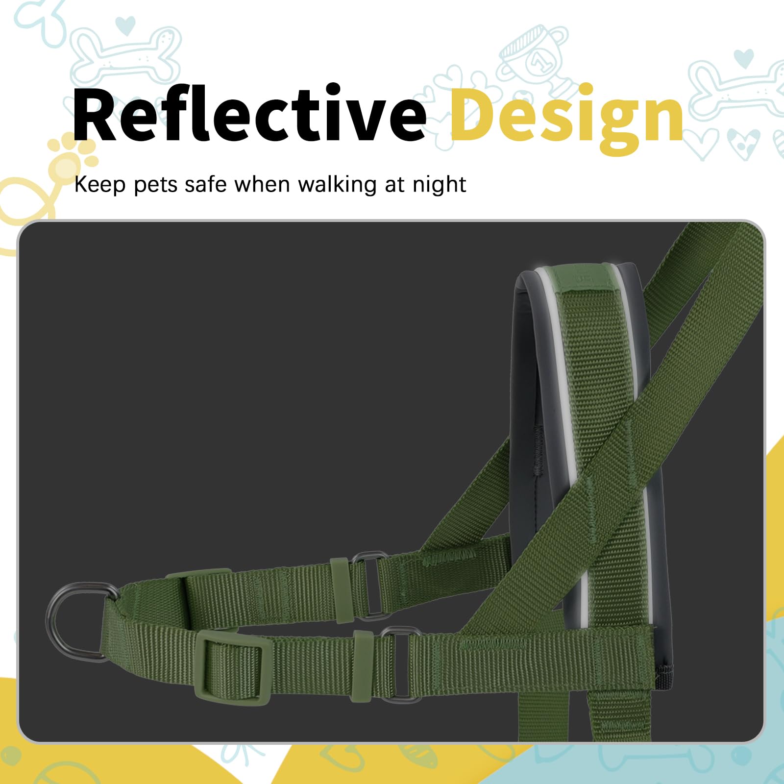 Wisedog No Pull Dog Harness - Adjustable Webbing Dog Halter Harness With Reflective Soft Padded For Large Dogs(Sage Green, Xs|Ne