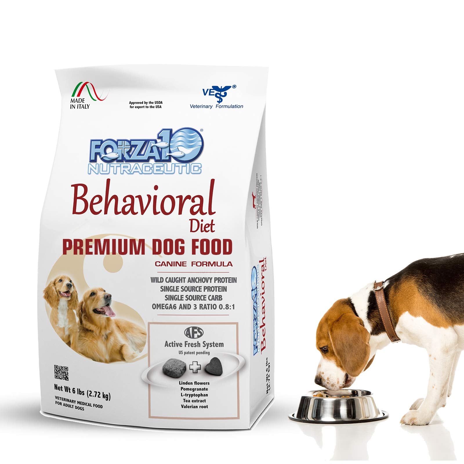 Forza10 Behavioral Calming Dry Dog Food - Contains Valerian Root to Calm Dogs, Helps with Dog Anxiety, Stress Relief, Barking, T