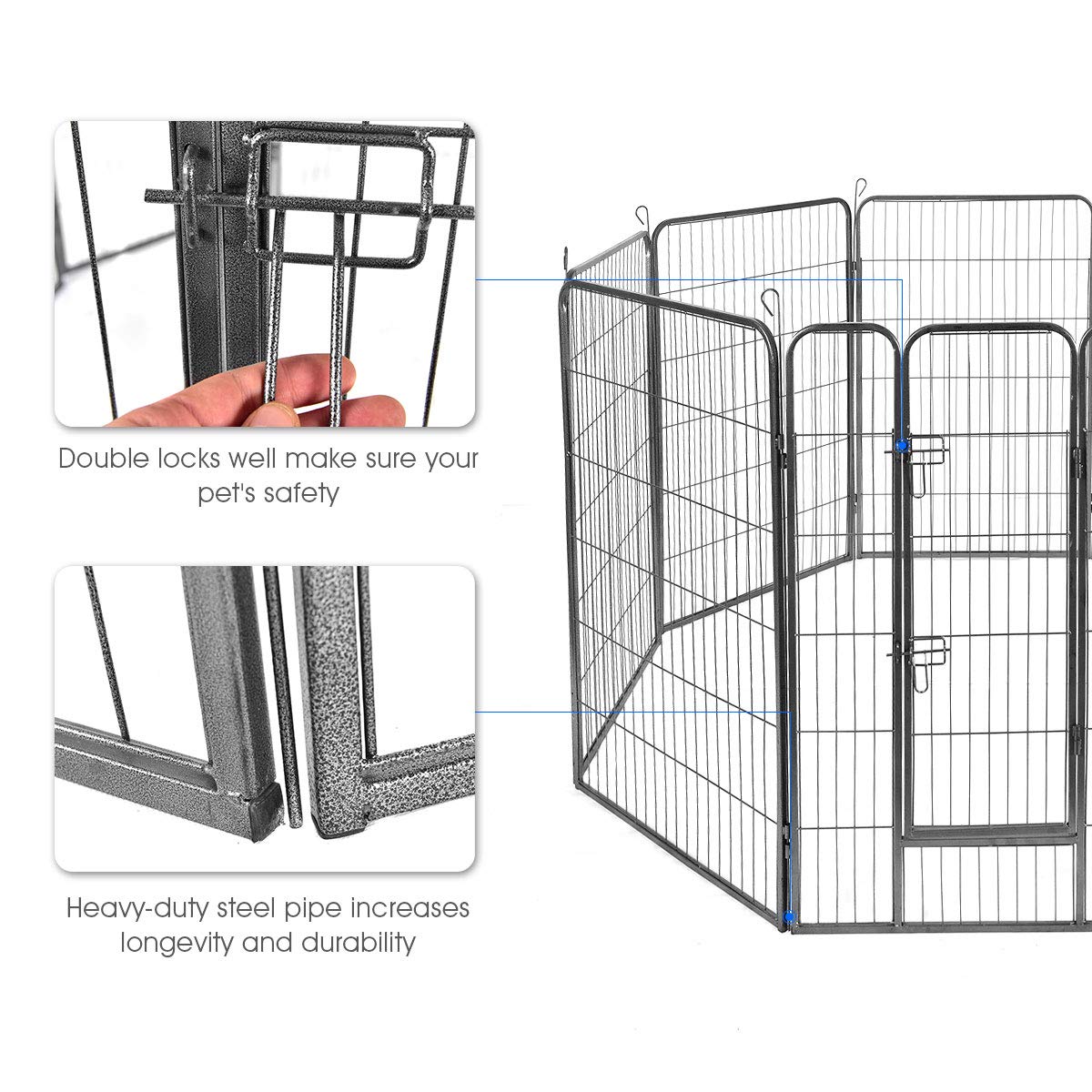 Giantex 48" Metal Dog Fence with Door, 8 Panels Portable Playpen for Large Dogs, Black