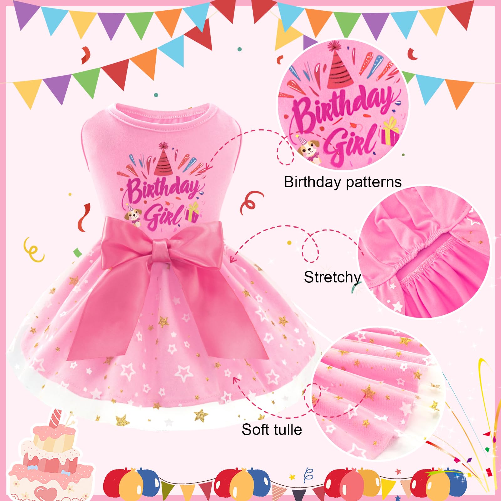 Xpudac Dog Birthday Dress Puppy Clothes For Small Dogs Girl Birthday Party Tulle Pet Outfit, Cat Appeal-Medium