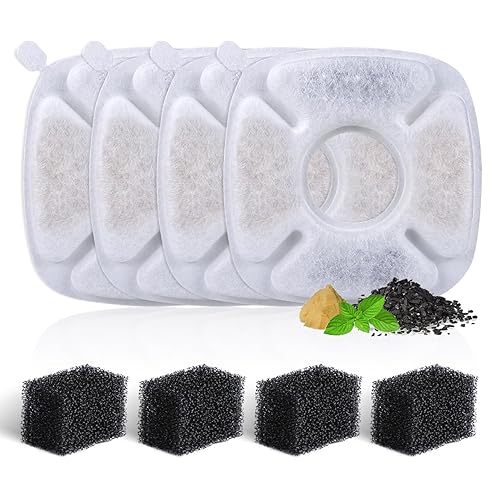 4 Pack Replacement Filters For 95Oz And 67Oz Automatic Pet Fountain, Bflicroy Cat Water Fountain Filter, Triple Filtration Pet Fountain Replacement Filters And 4 Pack Pre-Filter Sponges