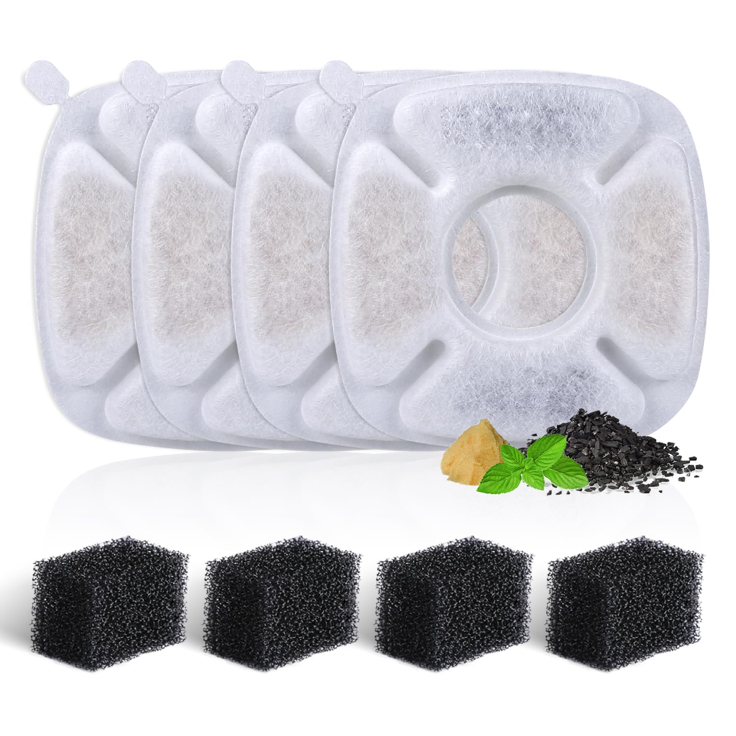 4 Pack Replacement Filters For 95Oz And 67Oz Automatic Pet Fountain, Bflicroy Cat Water Fountain Filter, Triple Filtration Pet Fountain Replacement Filters And 4 Pack Pre-Filter Sponges