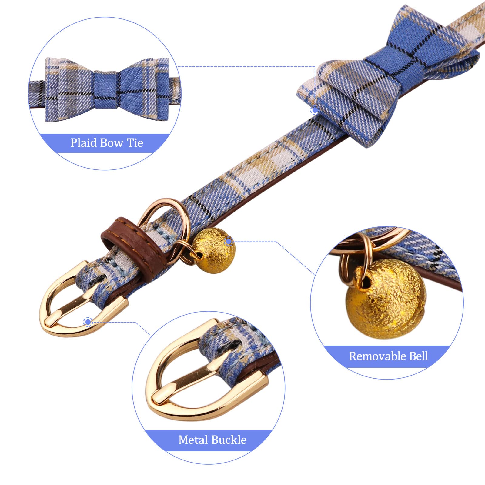 3 Pcs Puppy Collar And Leash Set Dog Collars For Small Dogs Dog Bow Tie With Bell Puppy Bandana Leather Dog Collar For Small Dogs Puppies And Cats(Blue)