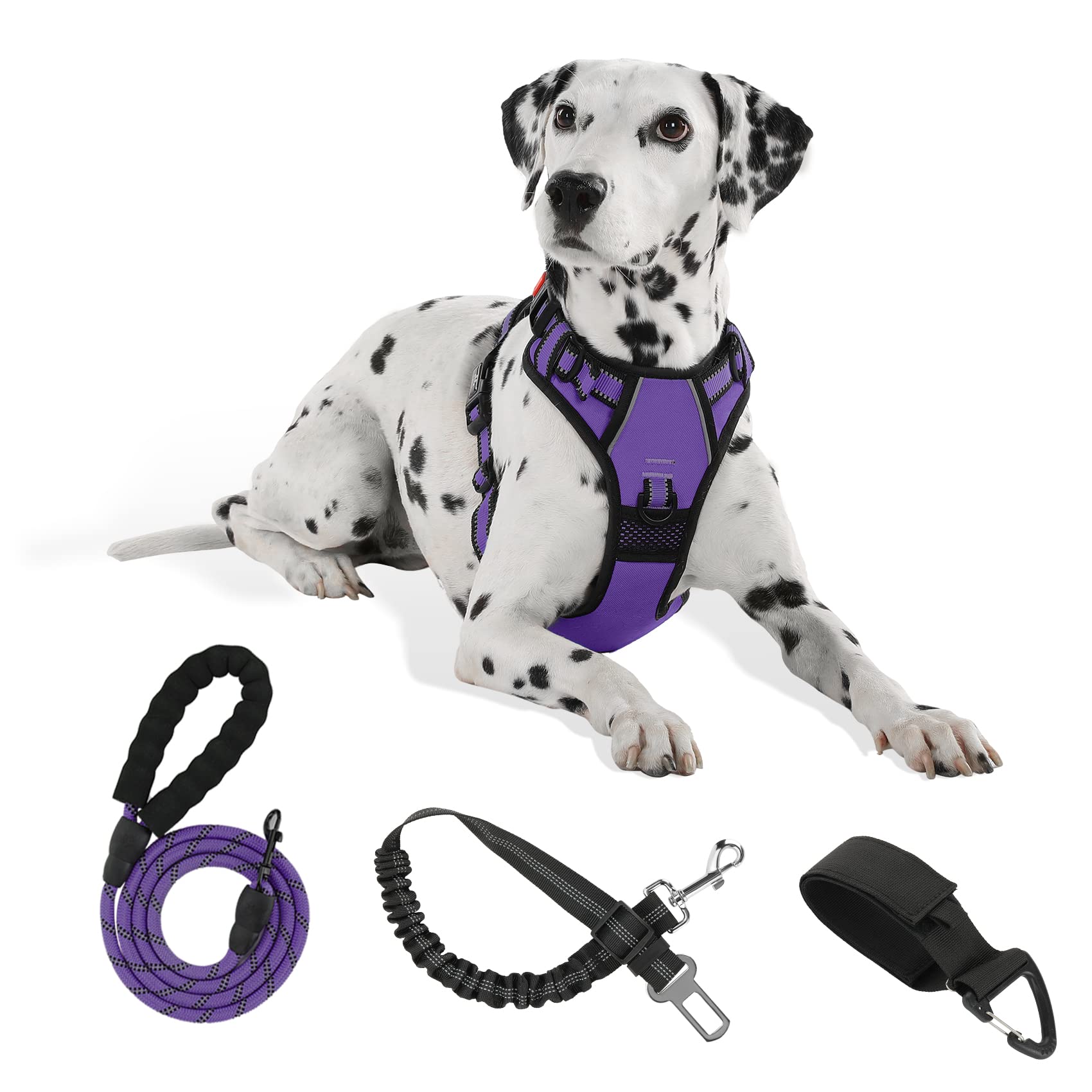 Furryfection No Pull Dog Harness, Reflective Vest Harness With Leash No Choke Soft Padded Dog Vest, Adjustable Front Lead Dog Harnesses With Dog Seat Belt For Small Medium Large Dogs, Purple, S