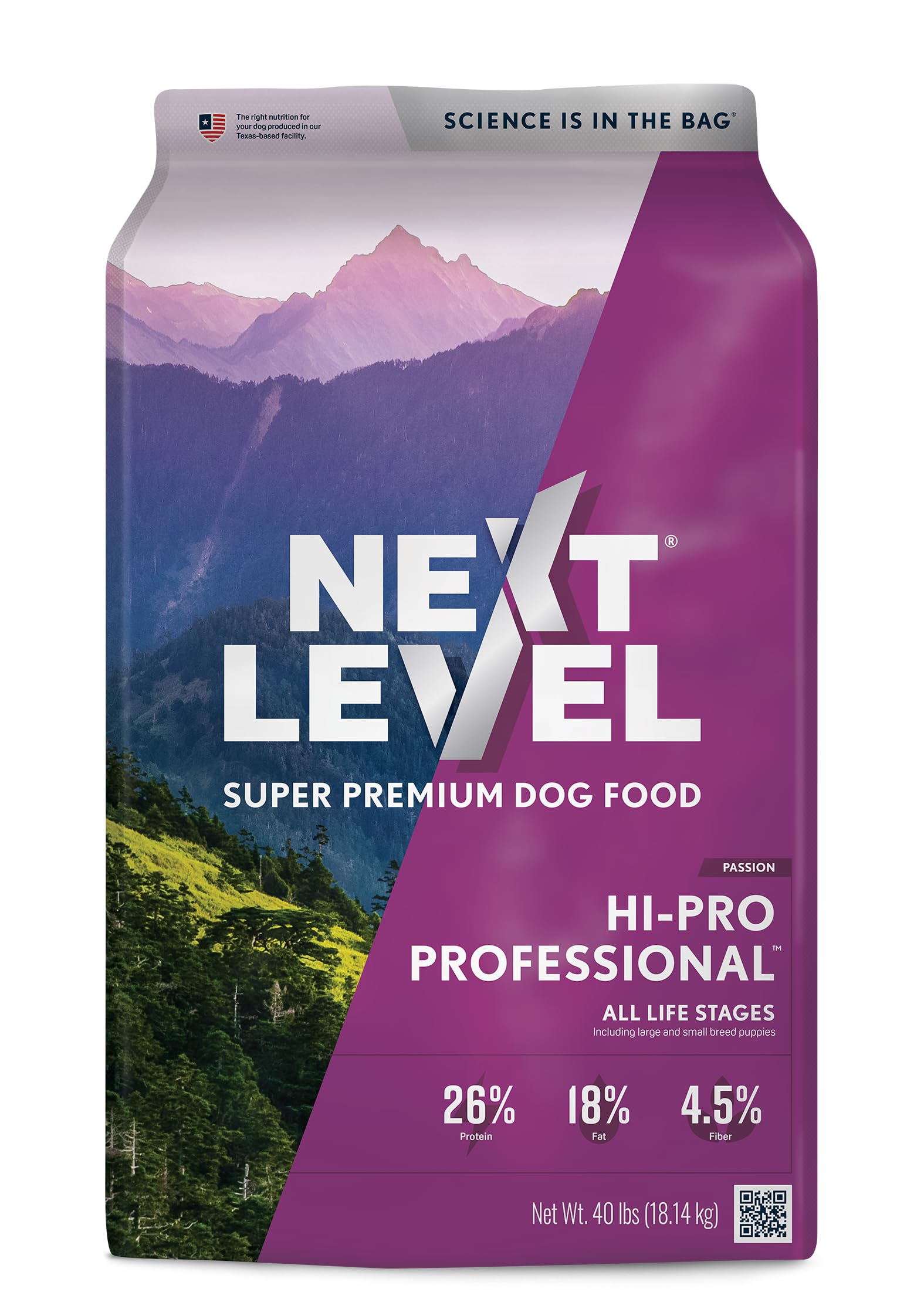 Next Level Super Premium Dog Food - HI-PRO Professional - Dry Kibble for Dogs at All Life Stages of All Breeds - 26% Protein wit