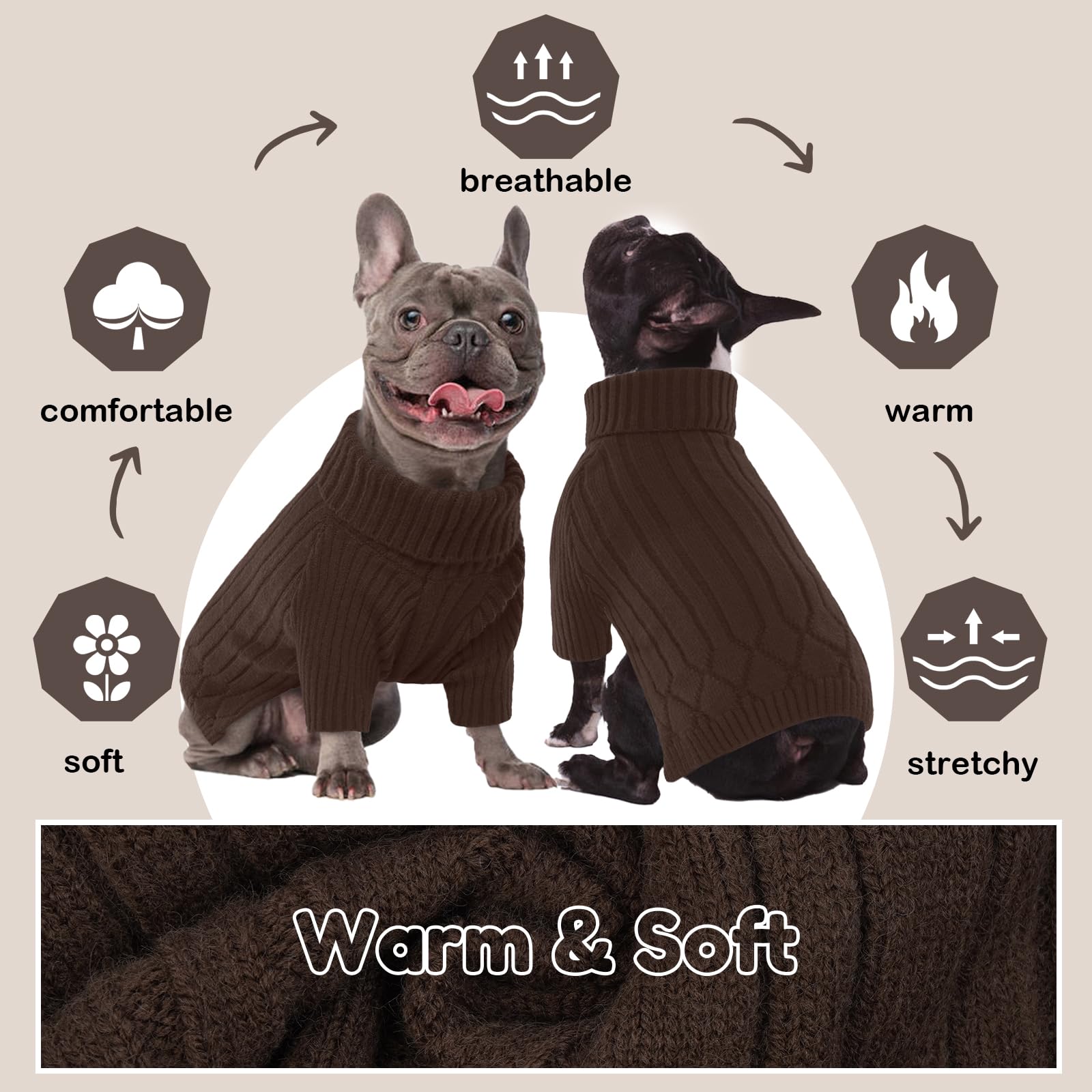 OUOBOB XXL Dog Sweaters for Extra Large Dogs, Warm Winter Fall Dog Sweaters for Dog Girls Boys, Turtleneck Dog Knitwear,Doggie C