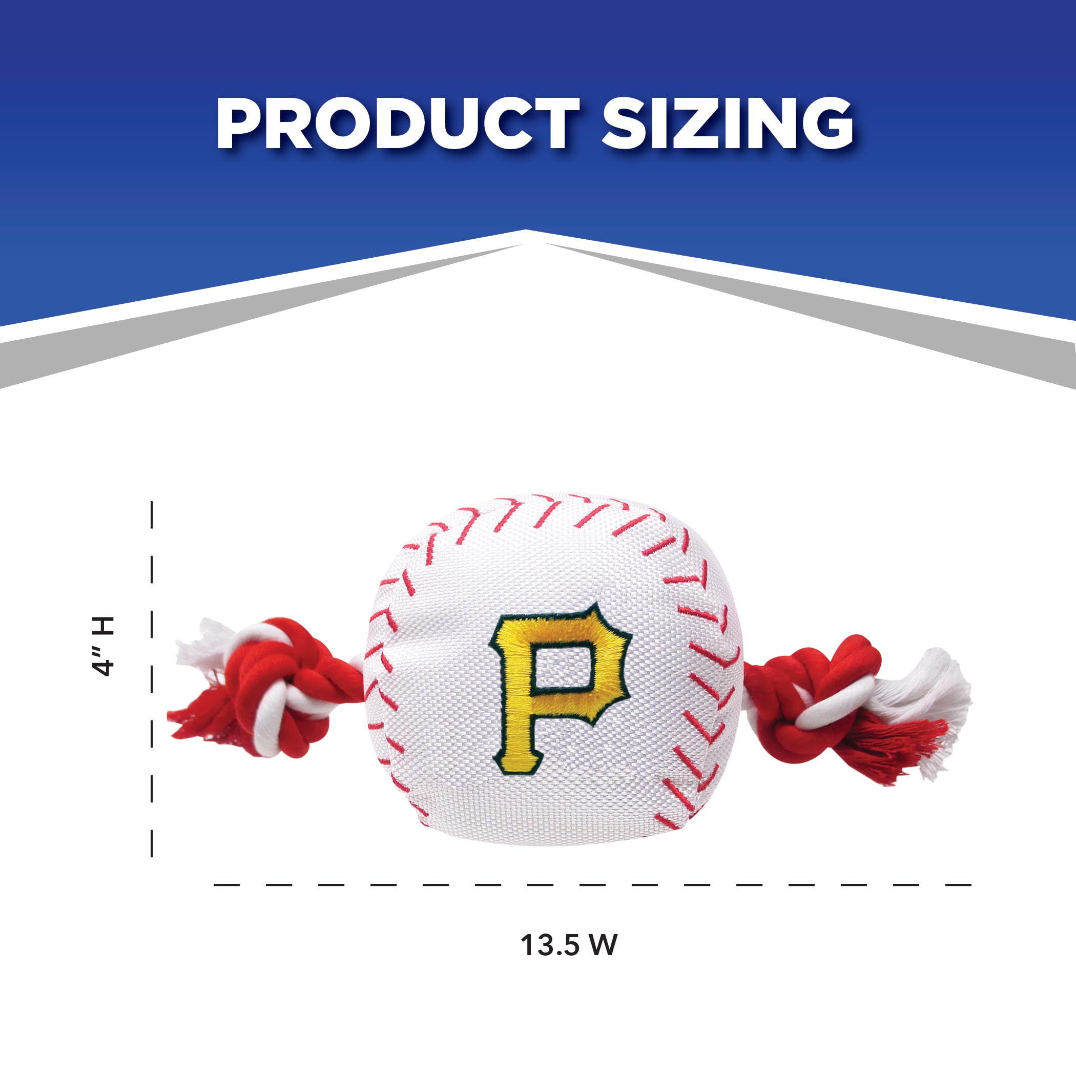 Mlb Pittsburgh Pirates Baseball Rope Toy For Dogs & Cats. Tough Nylon, Sporty Baseball Design, Heavy-Duty Ropes With Inner Squea
