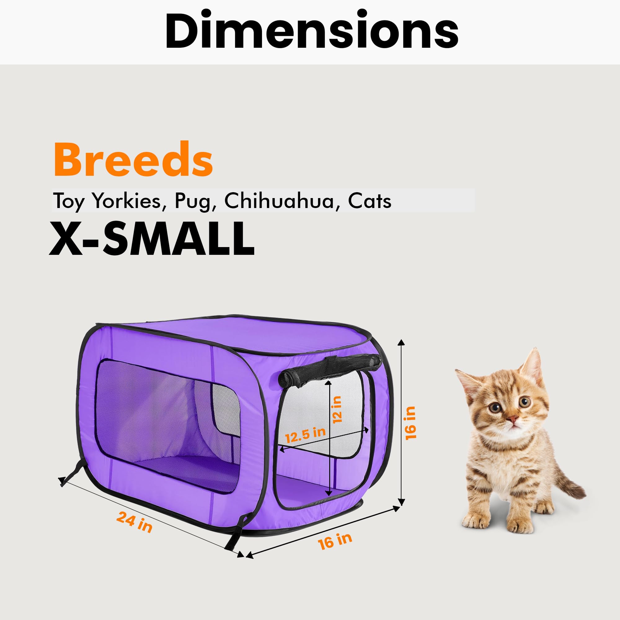 Beatrice Home Fashions Portable, Collapsible, Pop Up Kennel Travel Cat And Dog Crate, 24' L X 16.6' W X 16' H, Purple
