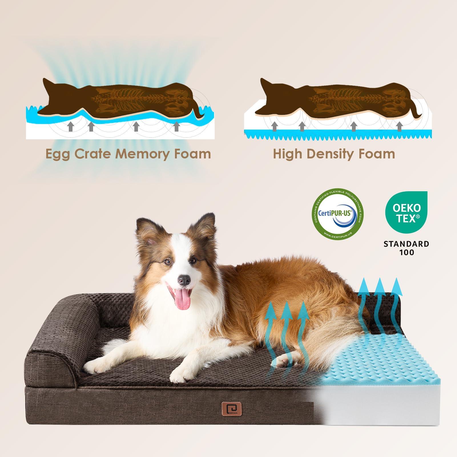 Eheyciga Memory Foam Orthopedic Xxl Dog Bed, Washable Dog Bed With Waterproof Lining Removable Cover, Extra Large Giant Dog Bed Sofa With Nonskid Bottom Pet Couch Bed, 48X36 Inches, Brown