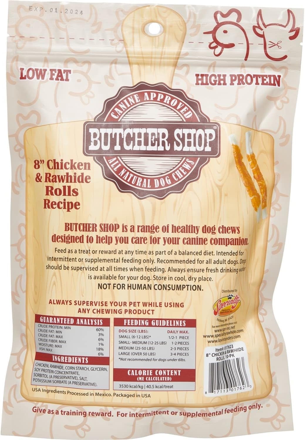 Butcher Shop 8    Chicken & Rawhide Rolls Dog Treats (2 Pack - 20 Rolls)