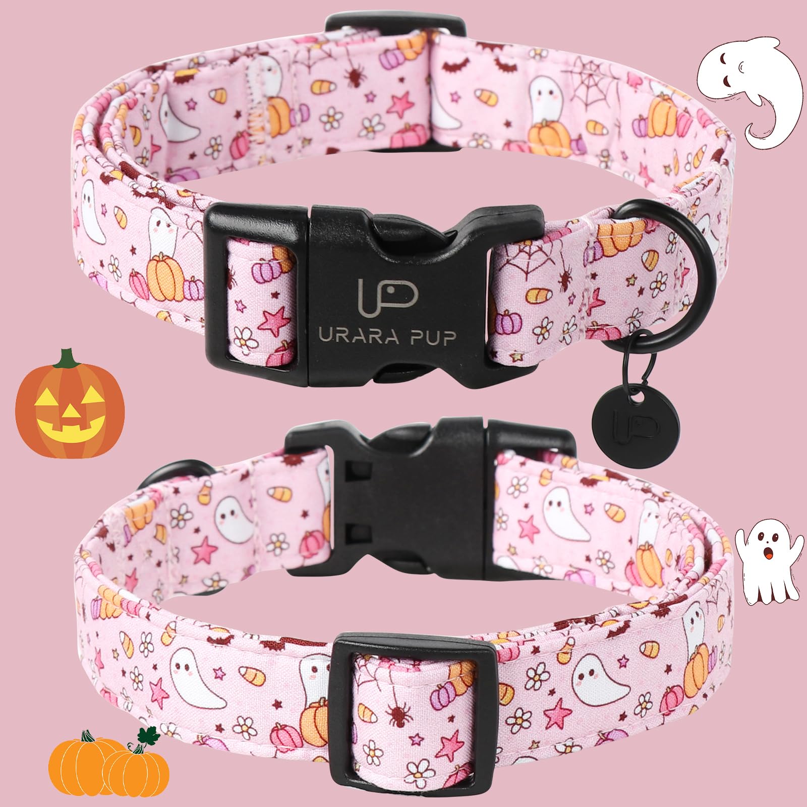 Up Urara Pup Halloween Dog Collar,Lightweight Pink Halloween Puppy Collar With Plastic Buckle,Fancy For Dogs,Suitable For Small