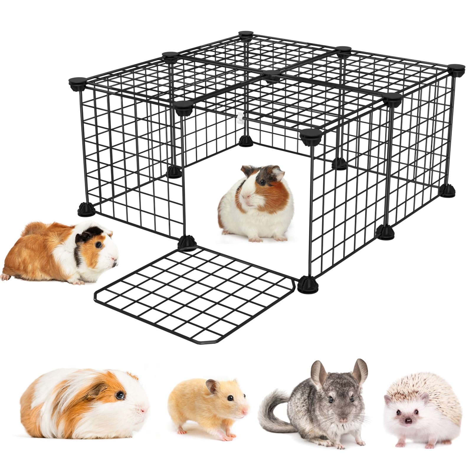 Guinea Pig Cages With Door And Top, 25X25X12Inch Small Animal Cage, 12Pcs Metal Grid Panels Small Animal Playpen, Expandable Cag