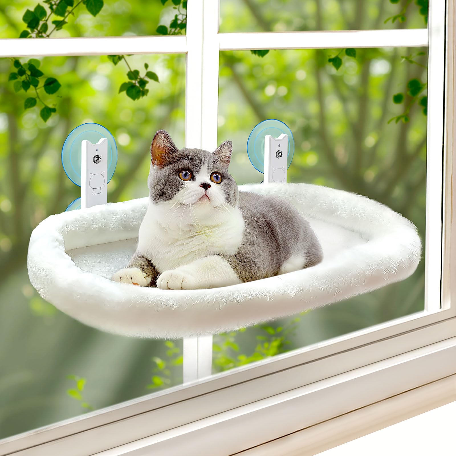 Cat Window Perch, Cordless Cat Hammock, Foldable Cats Window Bed For Large Cats With 4 Strong Suction Cups, Solid Metal Frame An