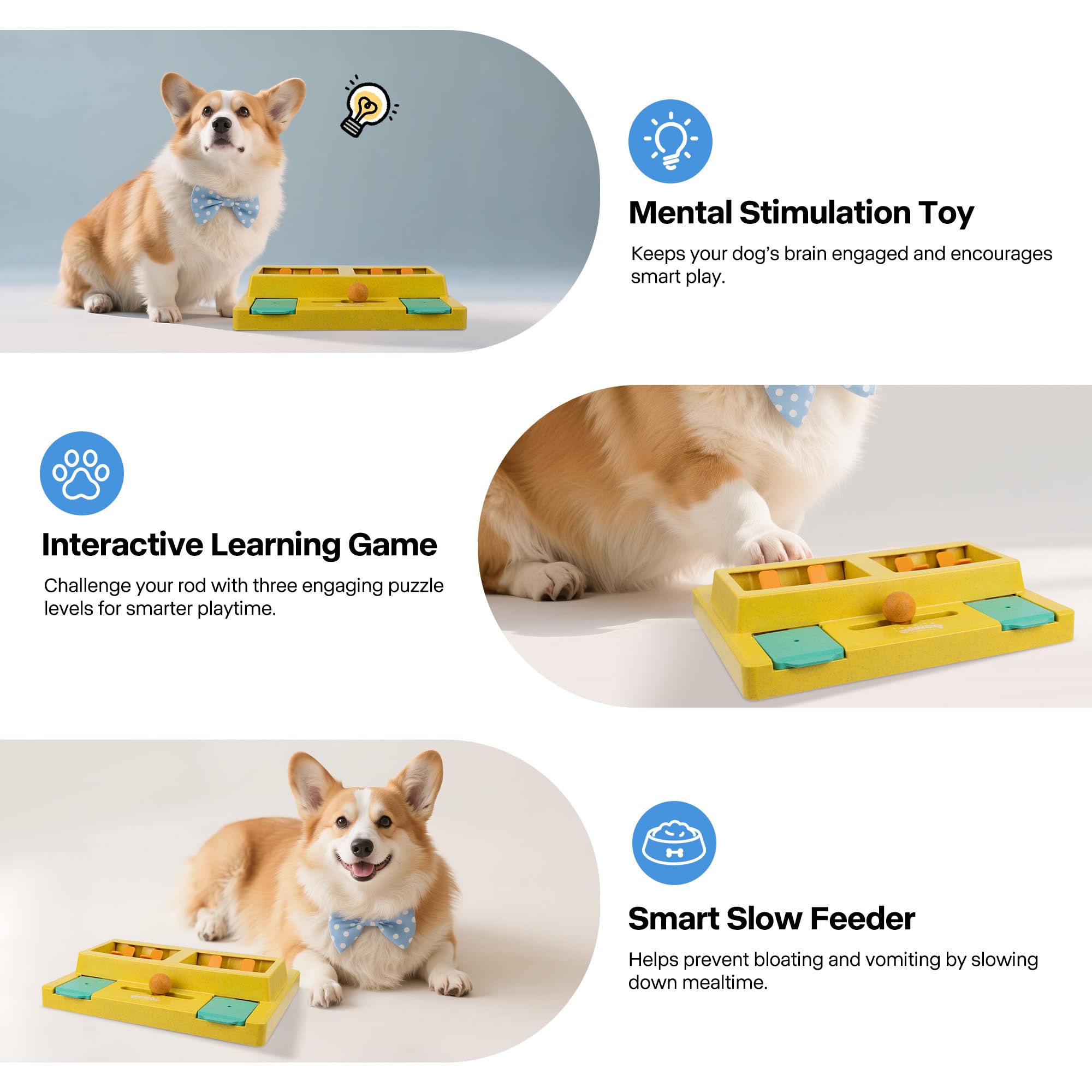 Pawise Dog Puzzle Feeder Toy,Fun Slow Feeder 3 Levels, Pup Food Treat Dispenser for IQ Training & Mental Enrichment, Interactive