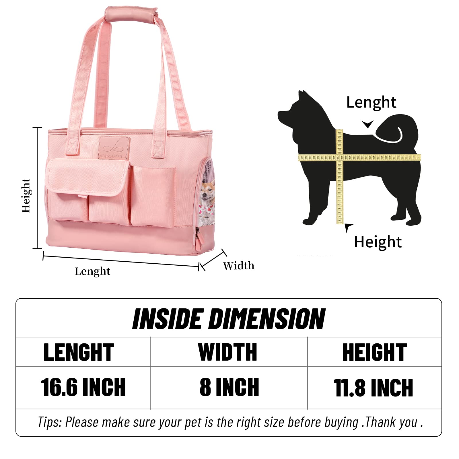Johomviin Dog Carrier, Cat Carrier, Pet Carrier, Foldable Waterproof Premium Pu Leather Oxford Cloth Dog Purse, Portable Tote Bag Carrier For Small To Medium Cats And Small Dogs (Pink)