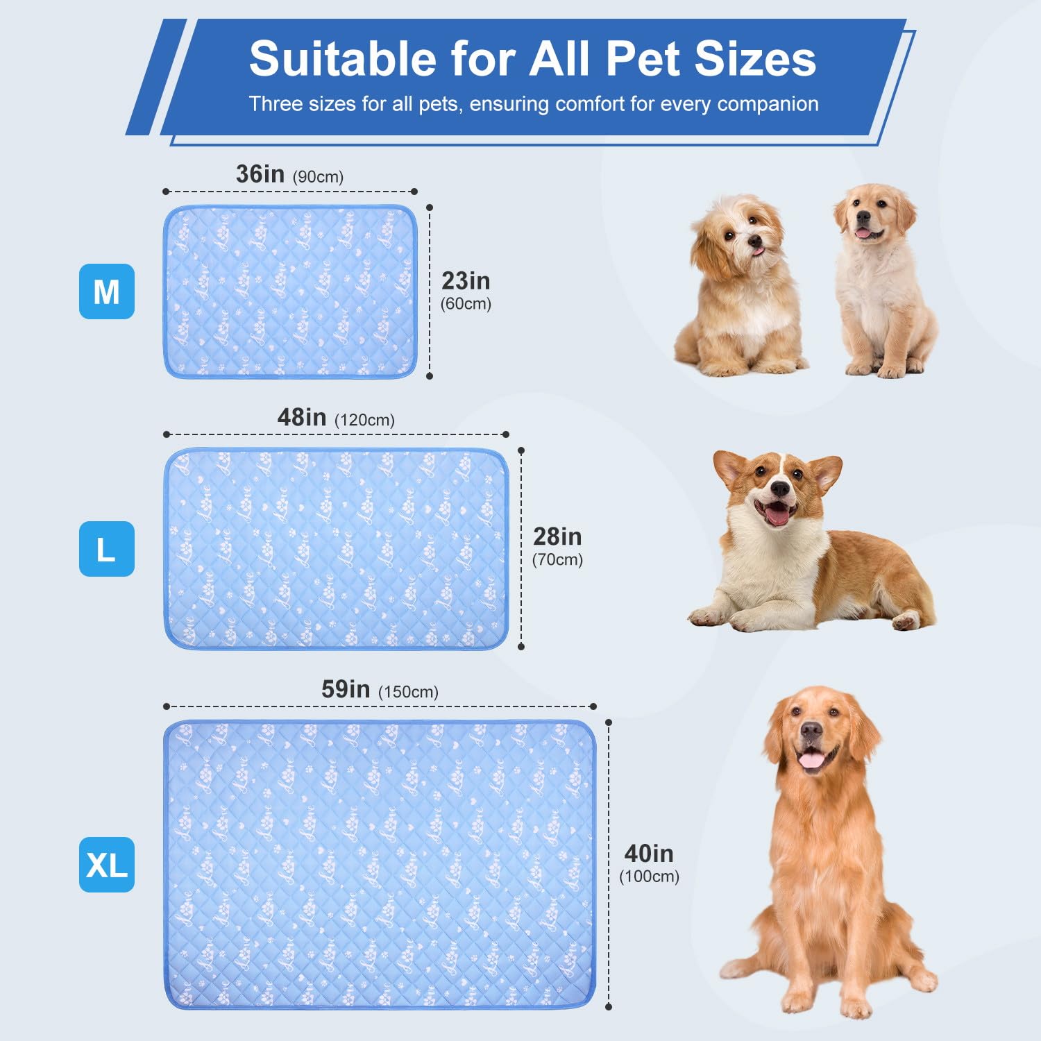 MH MYLUNE HOME Dog Cooling Mat 48x28 Inch - Double-Sided Cooling & Warm, Arc-Chill Cooling Fiber, Endothermic Color Changing Pet