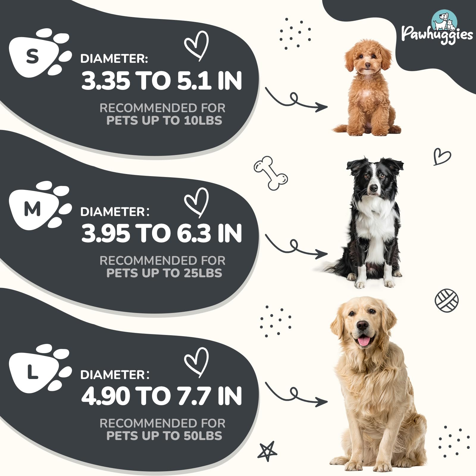 Pawhuggies Grey Dog Collar For Large Dog, Breathable, Anti-Odor & Soft, Comfortable For Sensitive Skin Puppies, 90% Bamboo Rayon