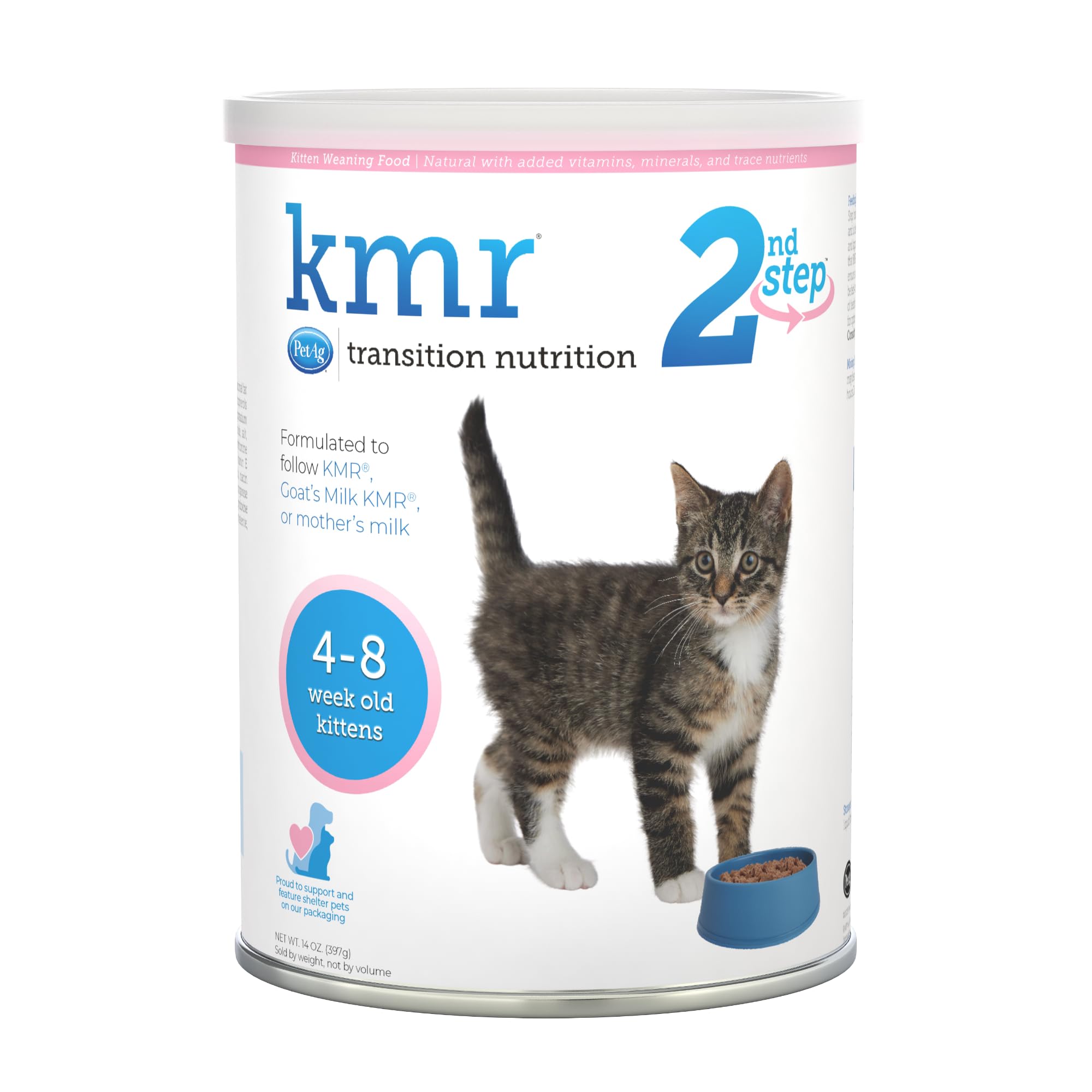 PetAg KMR 2nd Step Kitten Weaning Food - 14 oz - Powdered Kitten Weaning Formula with DHA, Natural Milk Protein, Vitamins & Mine