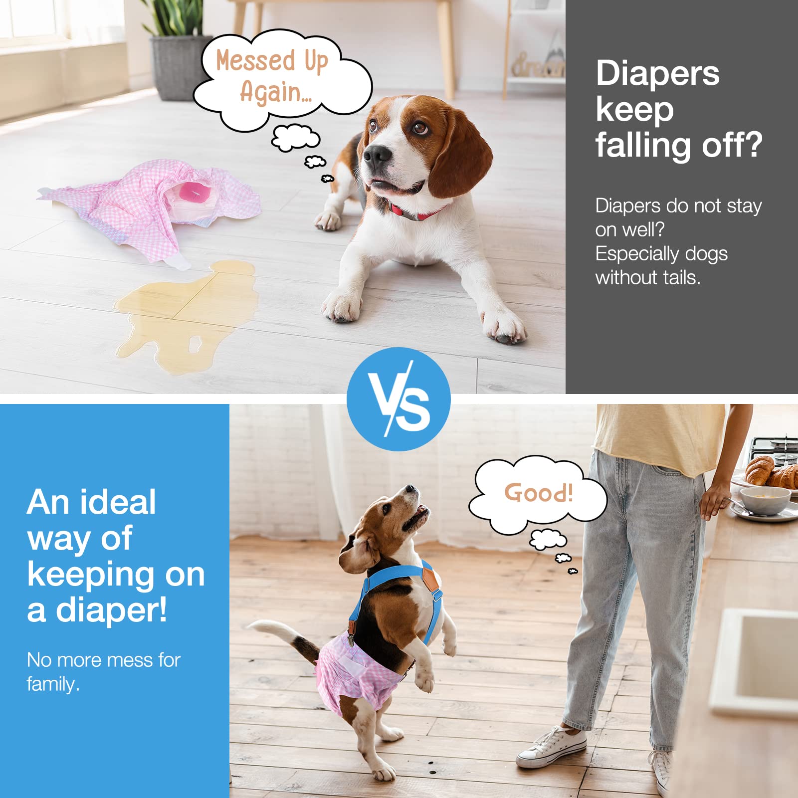 Pet Soft Dog Suspenders 2 Pieces Female Dog Diaper Suspenders For Dogs Diaper Keeper Suspender For Dog Skirt, Dog Dress(Gold & Blue, S/M)